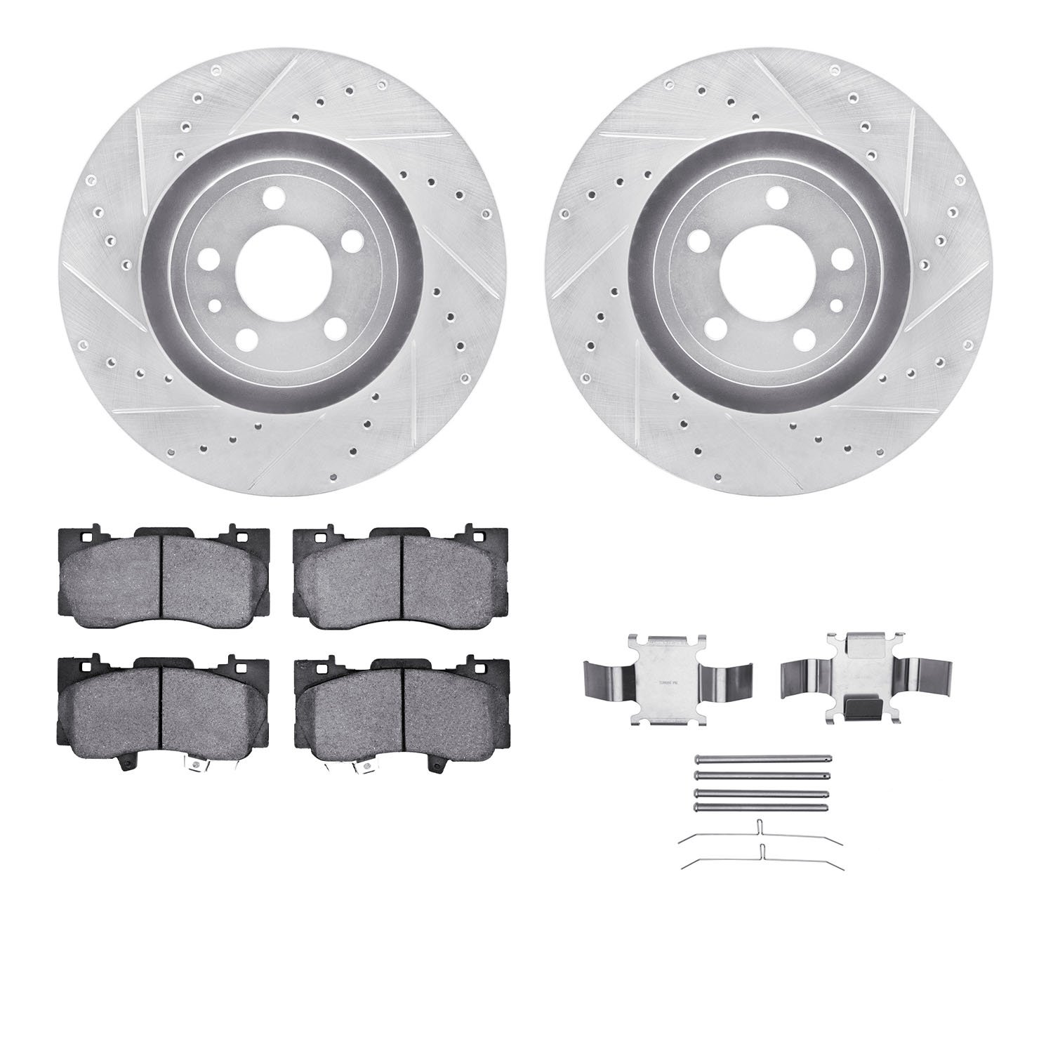 7312-54227 Drilled/Slotted Brake Rotor with 3000-Series Ceramic Brake Pads Kit & Hardware [Silver], 2015-2020 Ford/Lincoln/Mercu
