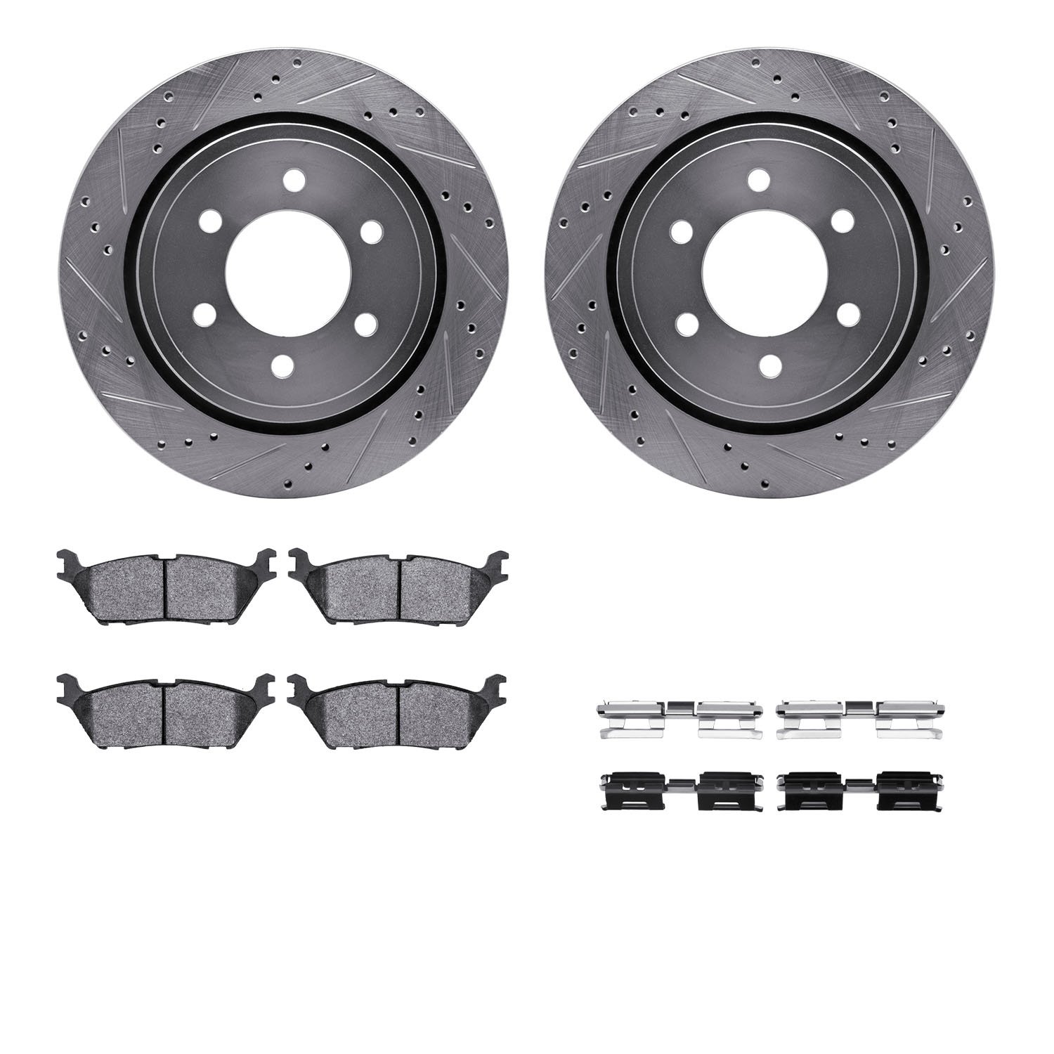 7312-54228 Drilled/Slotted Brake Rotor with 3000-Series Ceramic Brake Pads Kit & Hardware [Silver], 2015-2017 Ford/Lincoln/Mercu