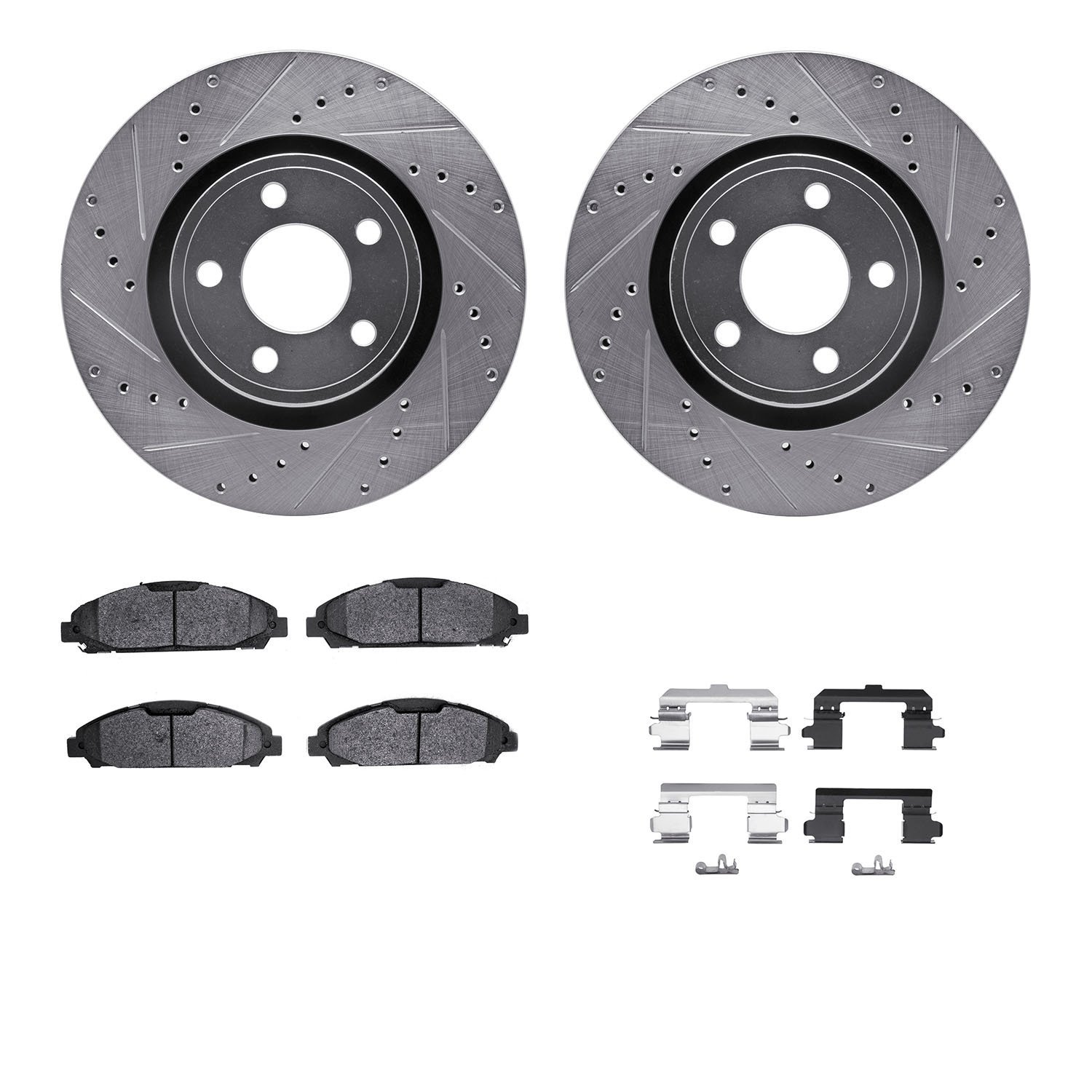 7312-54230 Drilled/Slotted Brake Rotor with 3000-Series Ceramic Brake Pads Kit & Hardware [Silver], 2015-2020 Ford/Lincoln/Mercu