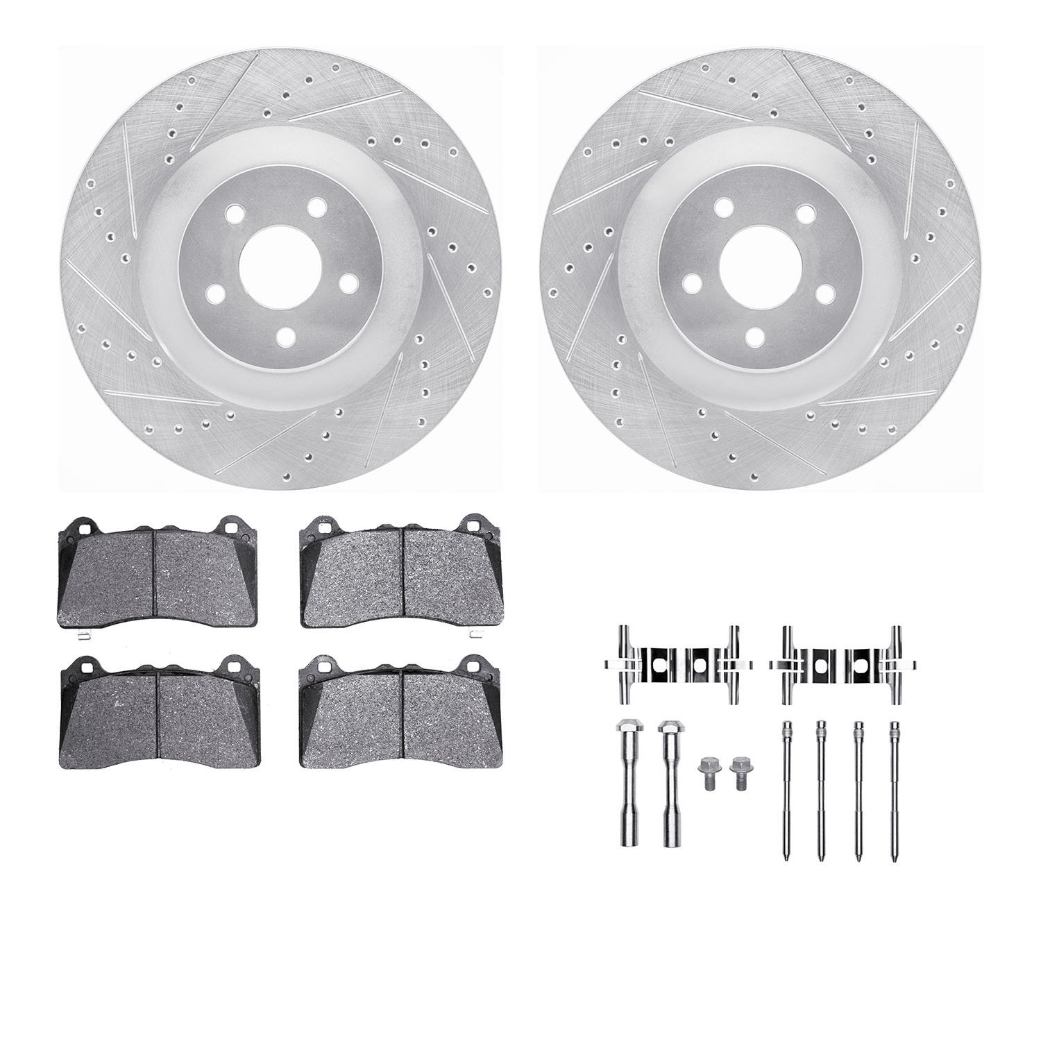 7312-54235 Drilled/Slotted Brake Rotor with 3000-Series Ceramic Brake Pads Kit & Hardware [Silver], 2016-2018 Ford/Lincoln/Mercu