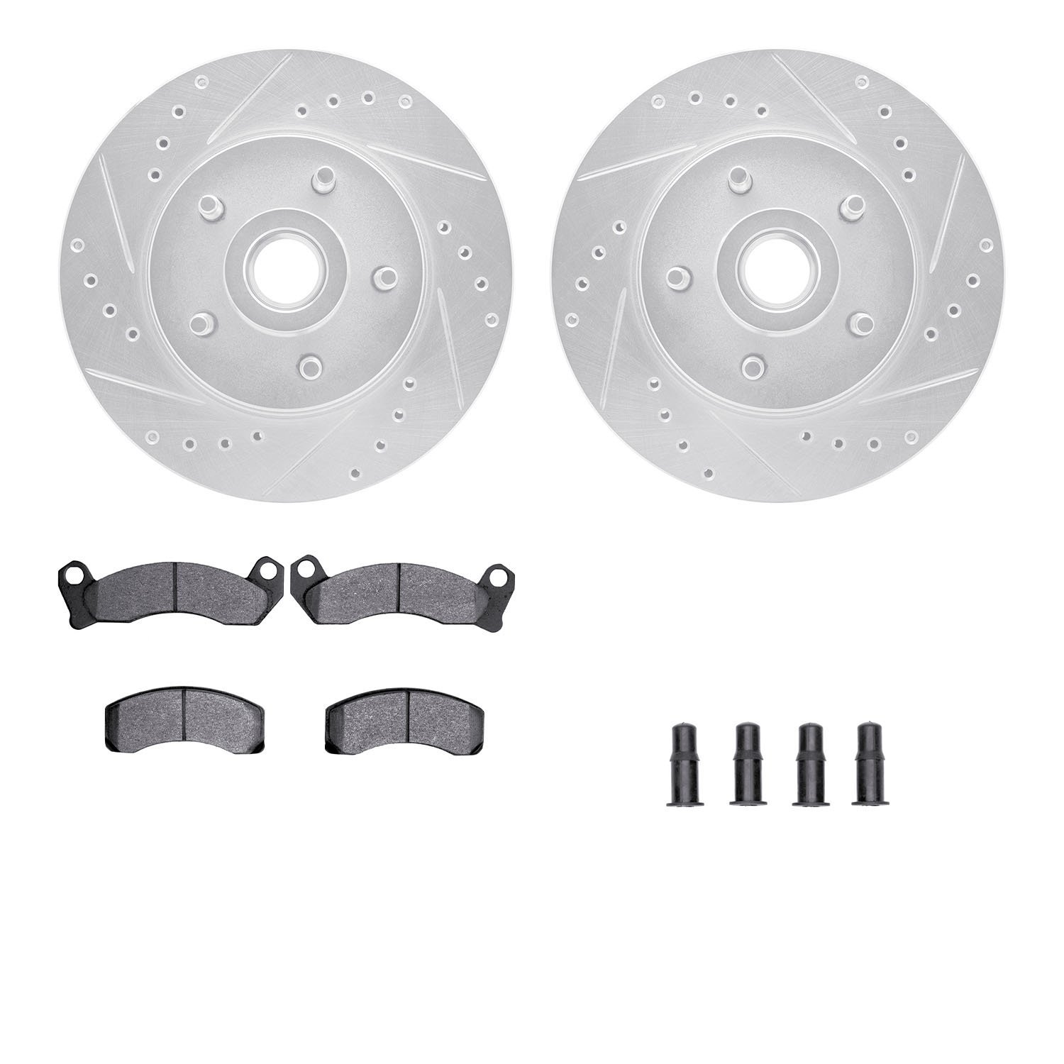 7312-55002 Drilled/Slotted Brake Rotor with 3000-Series Ceramic Brake Pads Kit & Hardware [Silver], 1984-1987 Ford/Lincoln/Mercu