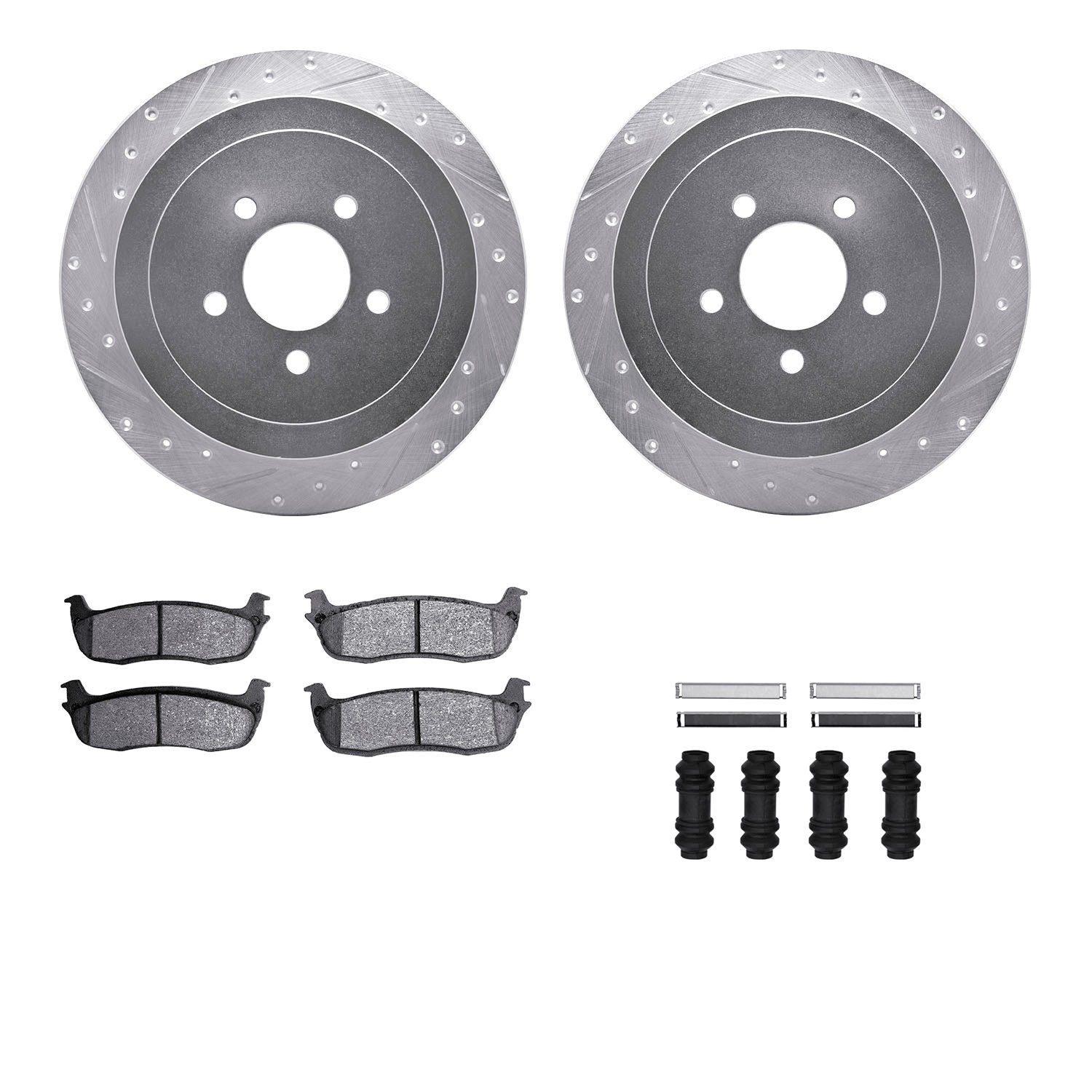 7312-55004 Drilled/Slotted Brake Rotor with 3000-Series Ceramic Brake Pads Kit & Hardware [Silver], 2003-2011 Ford/Lincoln/Mercu