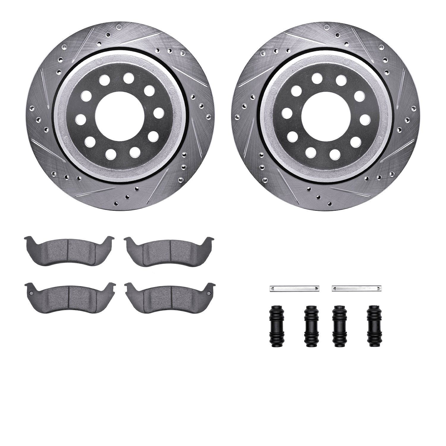 7312-55005 Drilled/Slotted Brake Rotor with 3000-Series Ceramic Brake Pads Kit & Hardware [Silver], 2003-2011 Ford/Lincoln/Mercu