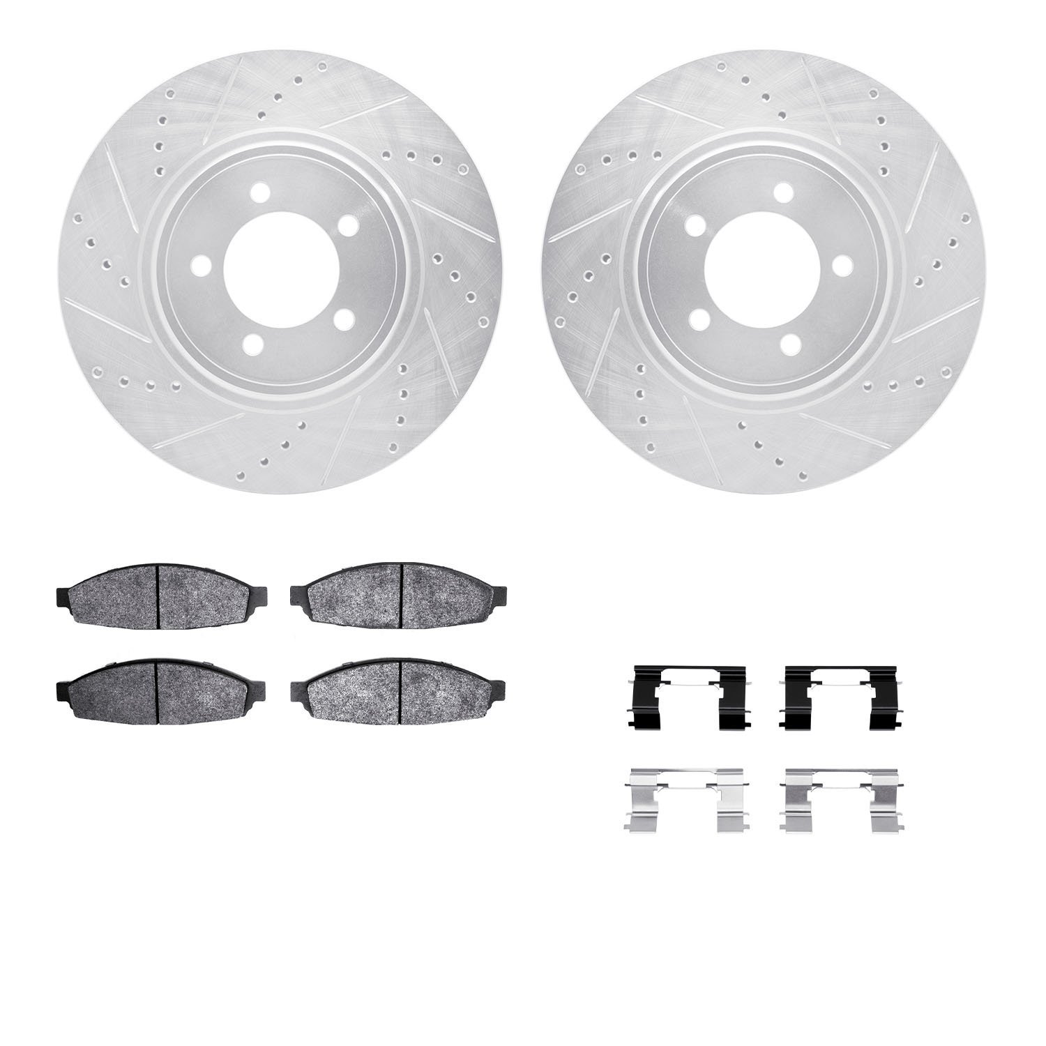 7312-55007 Drilled/Slotted Brake Rotor with 3000-Series Ceramic Brake Pads Kit & Hardware [Silver], 2003-2005 Ford/Lincoln/Mercu