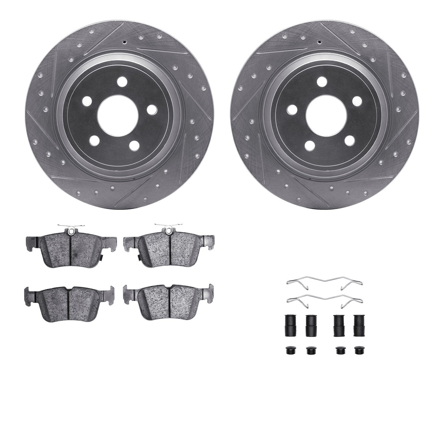 7312-55009 Drilled/Slotted Brake Rotor with 3000-Series Ceramic Brake Pads Kit & Hardware [Silver], Fits Select Ford/Lincoln/Mer
