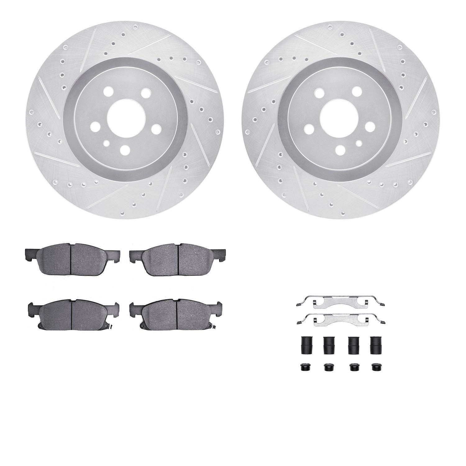 7312-55010 Drilled/Slotted Brake Rotor with 3000-Series Ceramic Brake Pads Kit & Hardware [Silver], 2015-2020 Ford/Lincoln/Mercu