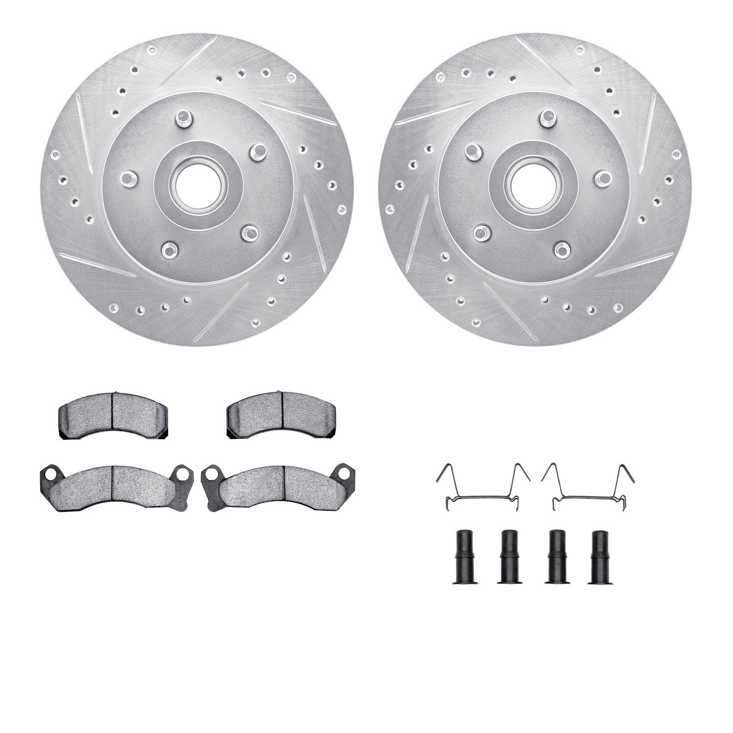 7312-56017 Drilled/Slotted Brake Rotor with 3000-Series Ceramic Brake Pads Kit & Hardware [Silver], 1979-1991 Ford/Lincoln/Mercu