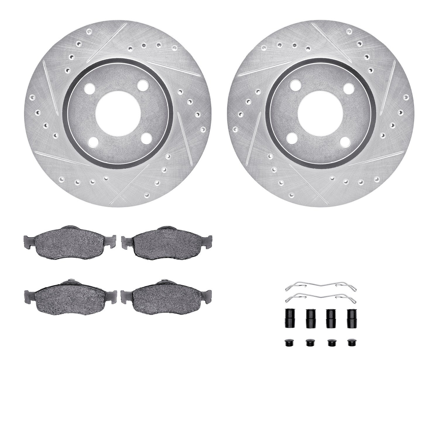 7312-56020 Drilled/Slotted Brake Rotor with 3000-Series Ceramic Brake Pads Kit & Hardware [Silver], 1998-2002 Ford/Lincoln/Mercu