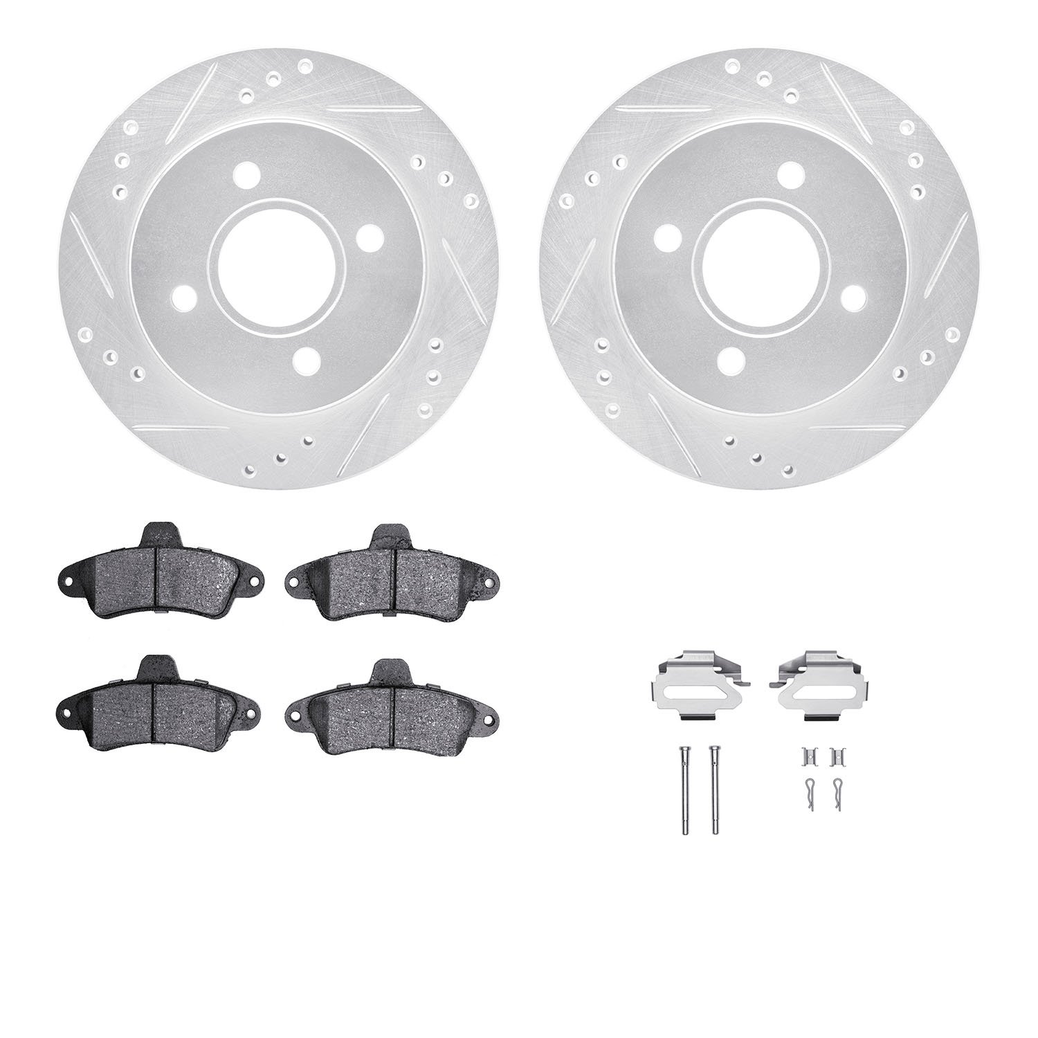 7312-56021 Drilled/Slotted Brake Rotor with 3000-Series Ceramic Brake Pads Kit & Hardware [Silver], 1995-2000 Ford/Lincoln/Mercu
