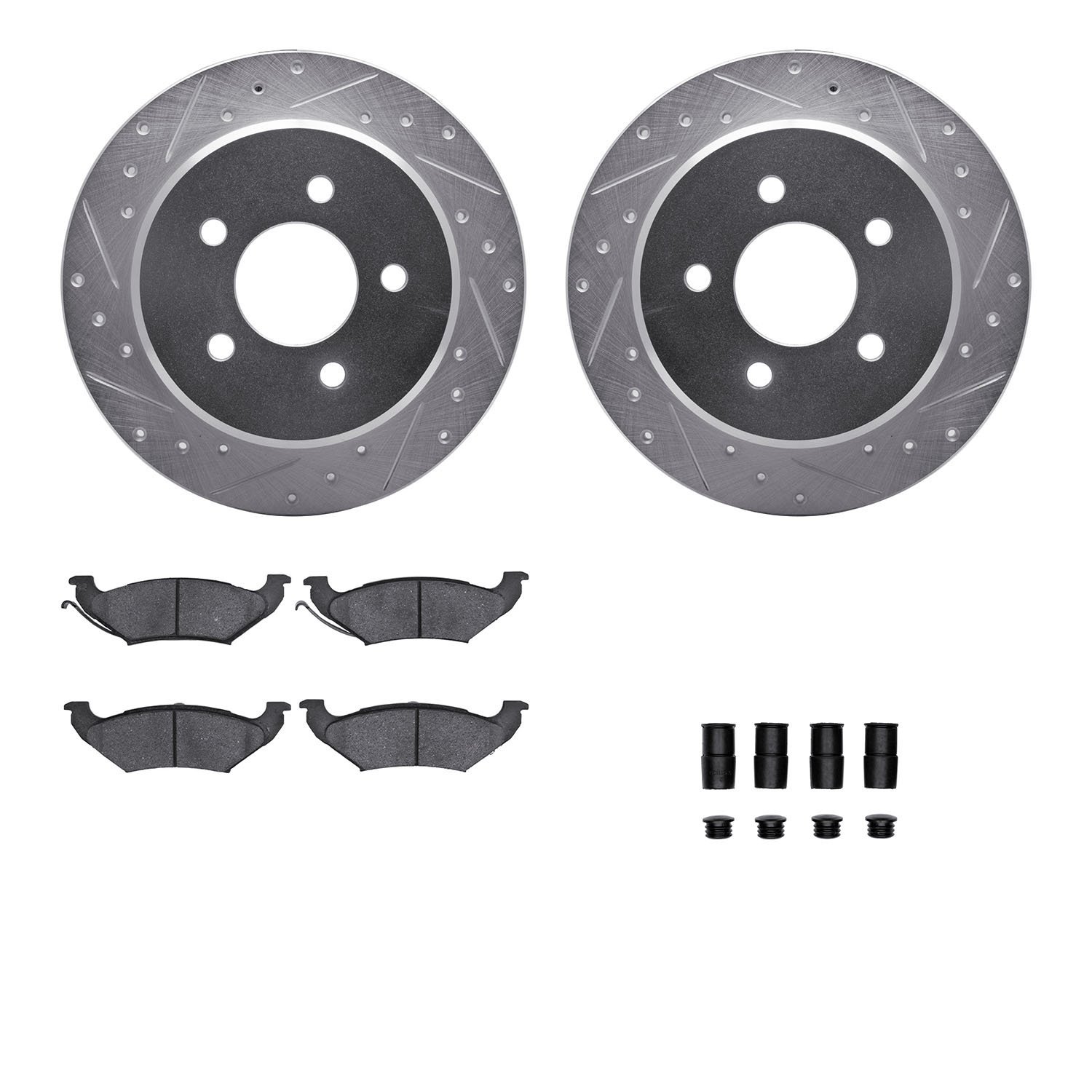 7312-56022 Drilled/Slotted Brake Rotor with 3000-Series Ceramic Brake Pads Kit & Hardware [Silver], 1991-1995 Ford/Lincoln/Mercu