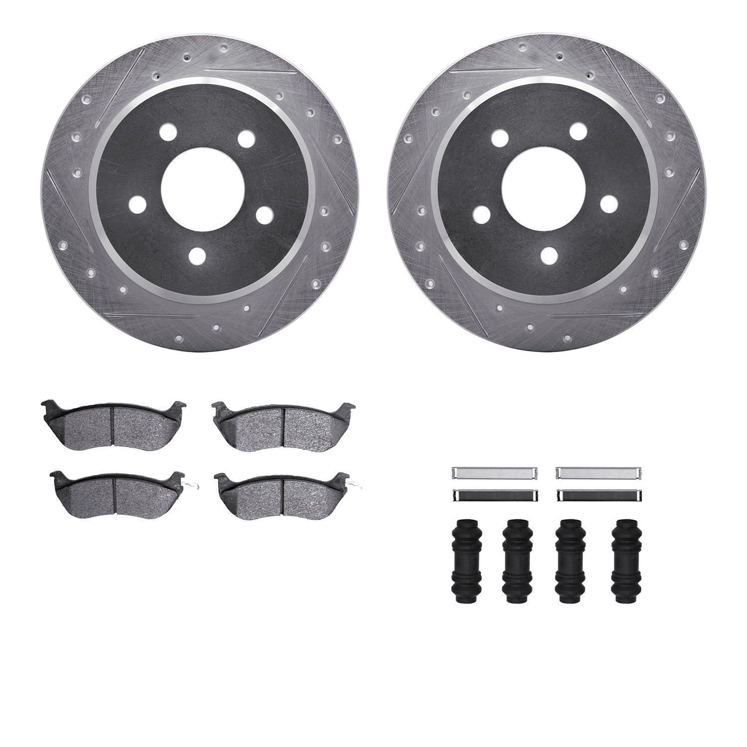 7312-56023 Drilled/Slotted Brake Rotor with 3000-Series Ceramic Brake Pads Kit & Hardware [Silver], 1996-2002 Ford/Lincoln/Mercu