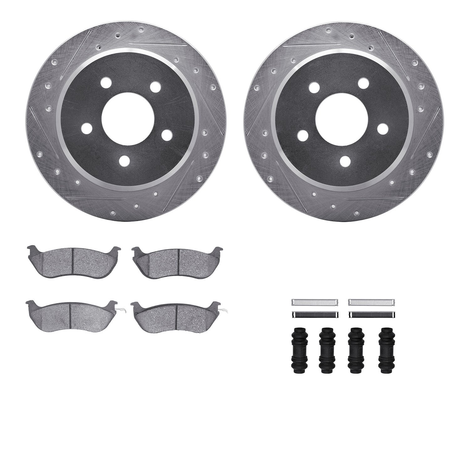 7312-56025 Drilled/Slotted Brake Rotor with 3000-Series Ceramic Brake Pads Kit & Hardware [Silver], 1996-2002 Ford/Lincoln/Mercu