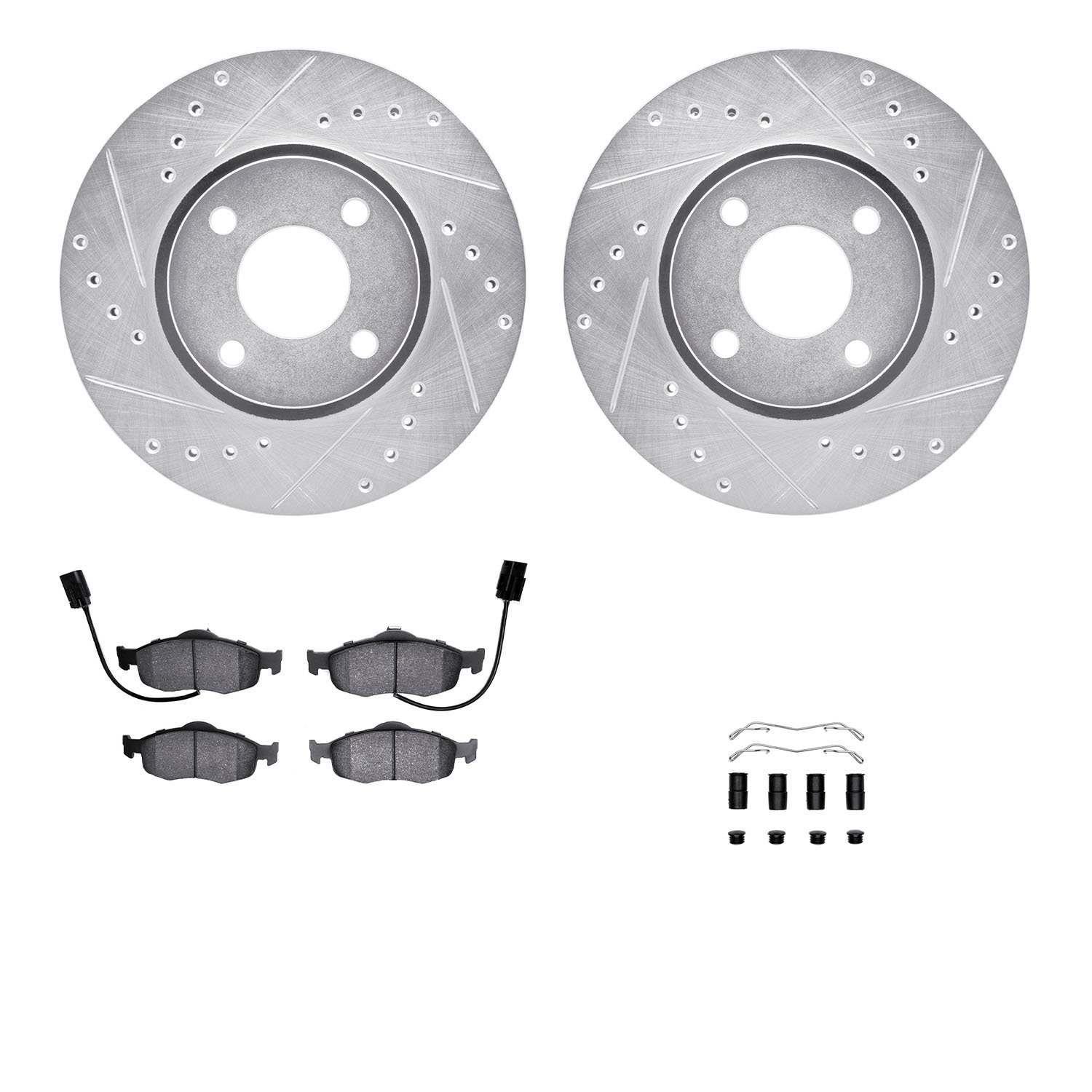 7312-56030 Drilled/Slotted Brake Rotor with 3000-Series Ceramic Brake Pads Kit & Hardware [Silver], 1998-2002 Ford/Lincoln/Mercu