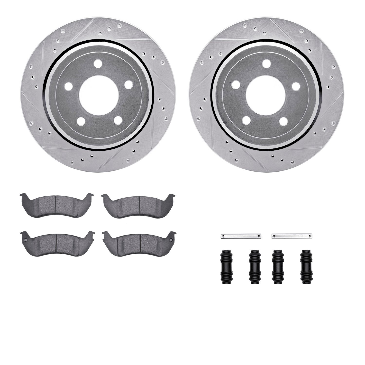 7312-56034 Drilled/Slotted Brake Rotor with 3000-Series Ceramic Brake Pads Kit & Hardware [Silver], 2003-2011 Ford/Lincoln/Mercu