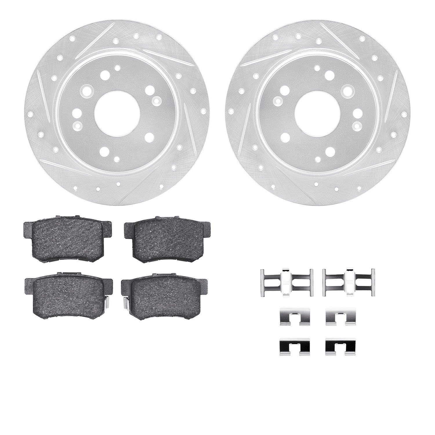 7312-58012 Drilled/Slotted Brake Rotor with 3000-Series Ceramic Brake Pads Kit & Hardware [Silver], 2003-2011 Acura/Honda, Posit