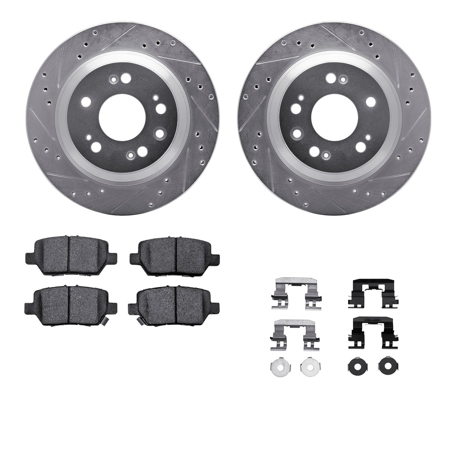 7312-58020 Drilled/Slotted Brake Rotor with 3000-Series Ceramic Brake Pads Kit & Hardware [Silver], 2005-2012 Acura/Honda, Posit