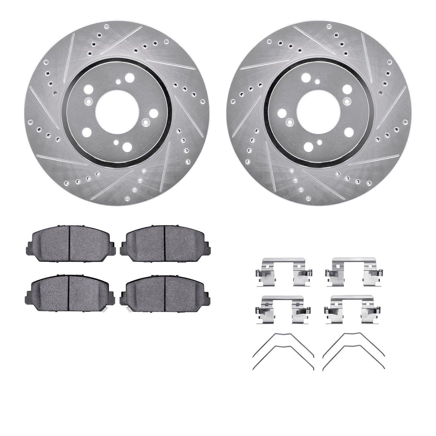7312-58026 Drilled/Slotted Brake Rotor with 3000-Series Ceramic Brake Pads Kit & Hardware [Silver], 2014-2020 Acura/Honda, Posit