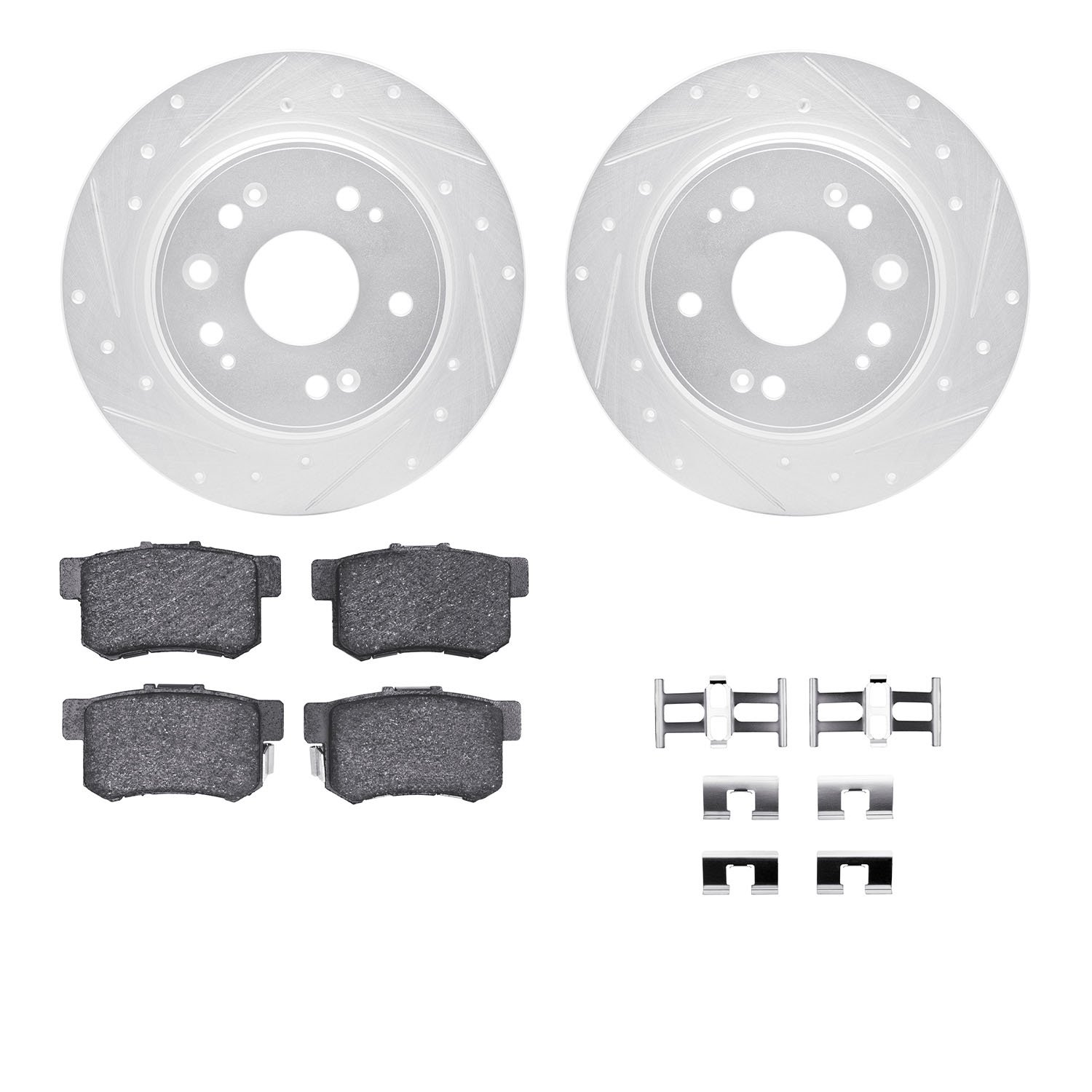 7312-59040 Drilled/Slotted Brake Rotor with 3000-Series Ceramic Brake Pads Kit & Hardware [Silver], 2002-2004 Acura/Honda, Posit