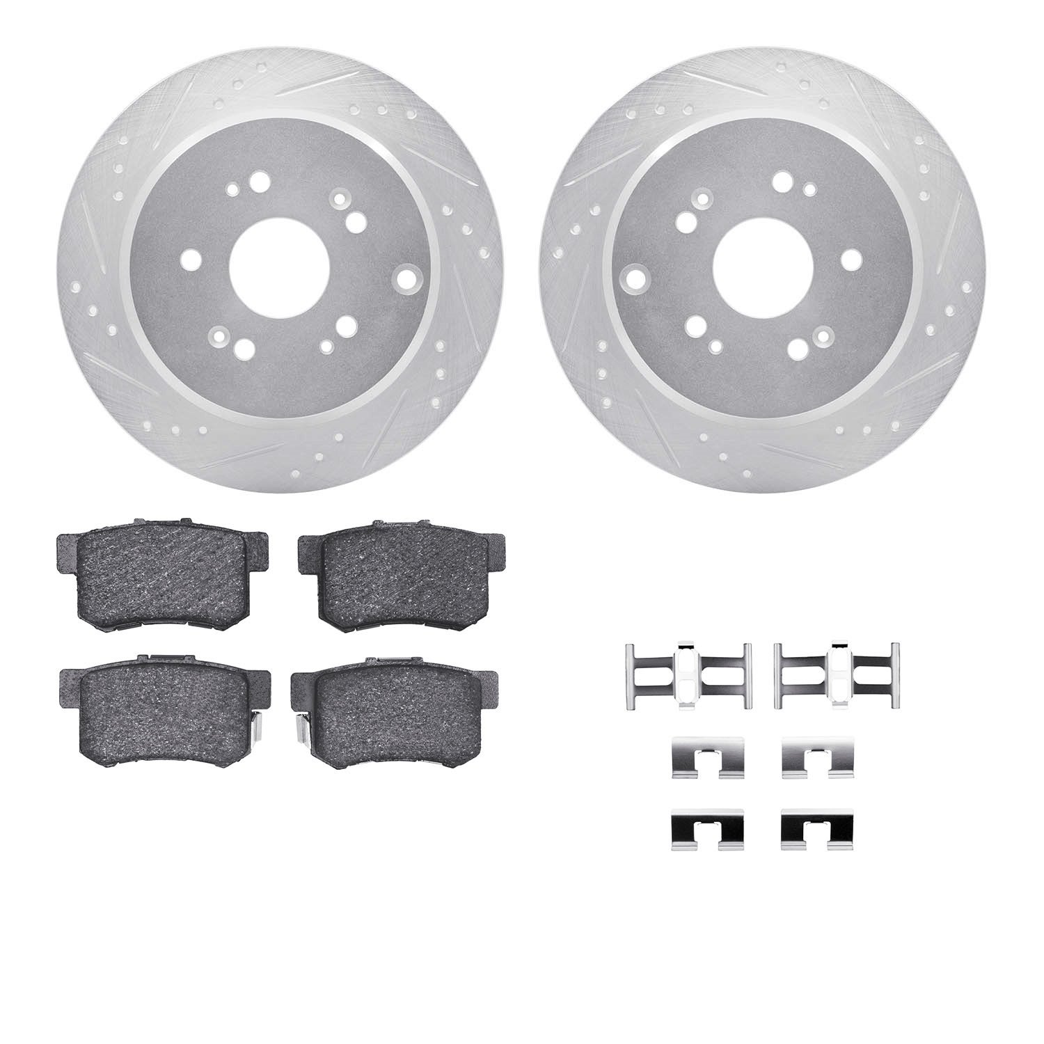 7312-59041 Drilled/Slotted Brake Rotor with 3000-Series Ceramic Brake Pads Kit & Hardware [Silver], 2007-2012 Acura/Honda, Posit