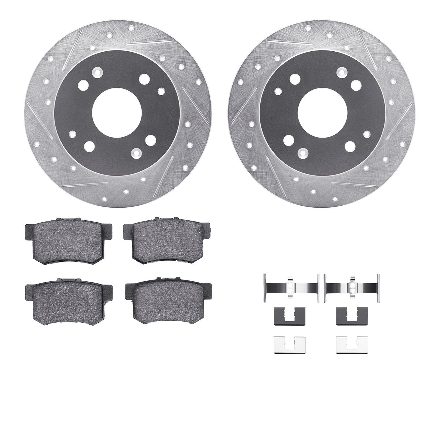 7312-59052 Drilled/Slotted Brake Rotor with 3000-Series Ceramic Brake Pads Kit & Hardware [Silver], 1998-1999 Acura/Honda, Posit