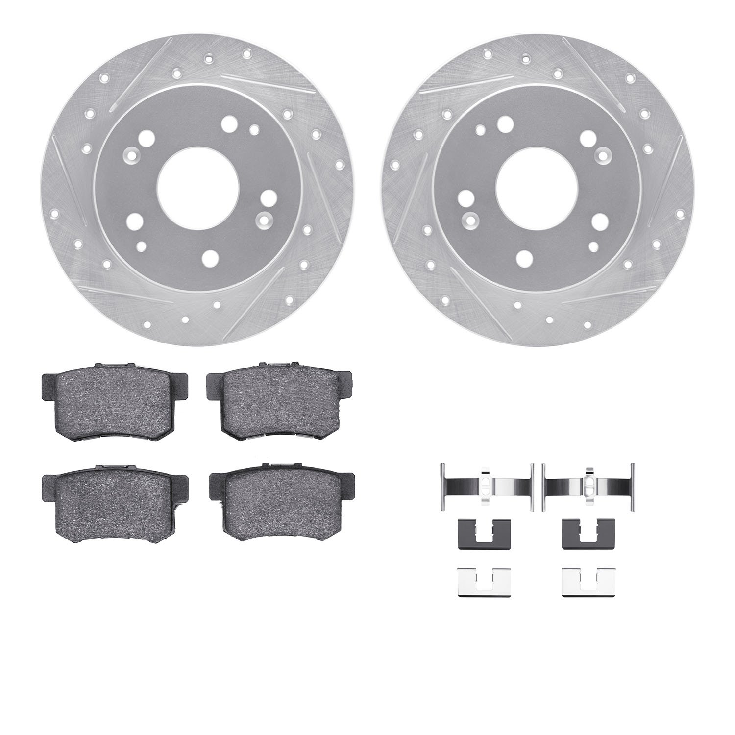 7312-59053 Drilled/Slotted Brake Rotor with 3000-Series Ceramic Brake Pads Kit & Hardware [Silver], 1998-2002 Acura/Honda, Posit