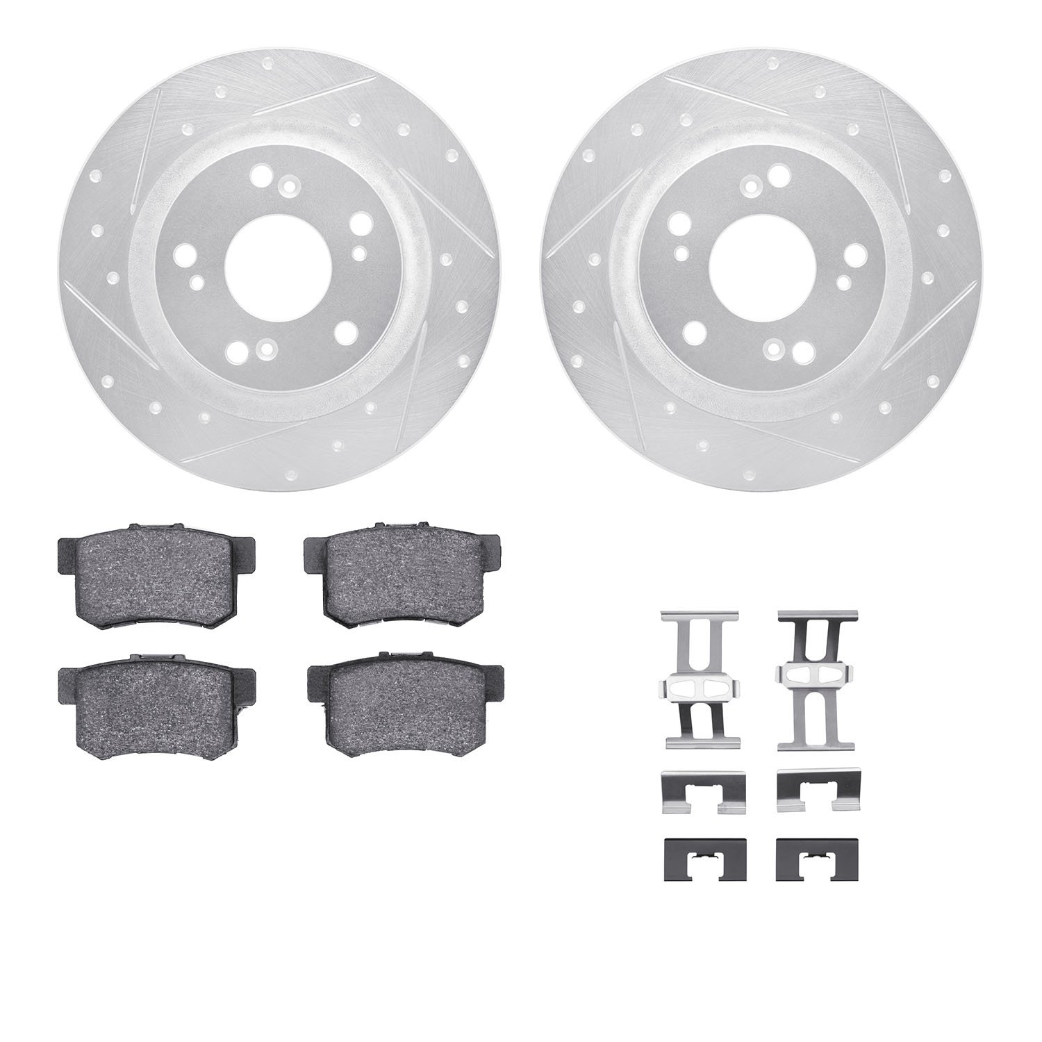 7312-59054 Drilled/Slotted Brake Rotor with 3000-Series Ceramic Brake Pads Kit & Hardware [Silver], 2000-2009 Acura/Honda, Posit