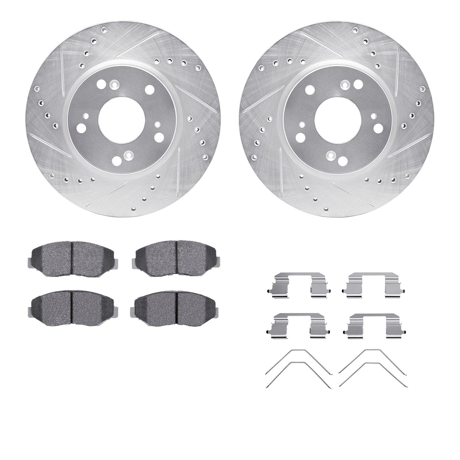 7312-59064 Drilled/Slotted Brake Rotor with 3000-Series Ceramic Brake Pads Kit & Hardware [Silver], 2003-2017 Acura/Honda, Posit