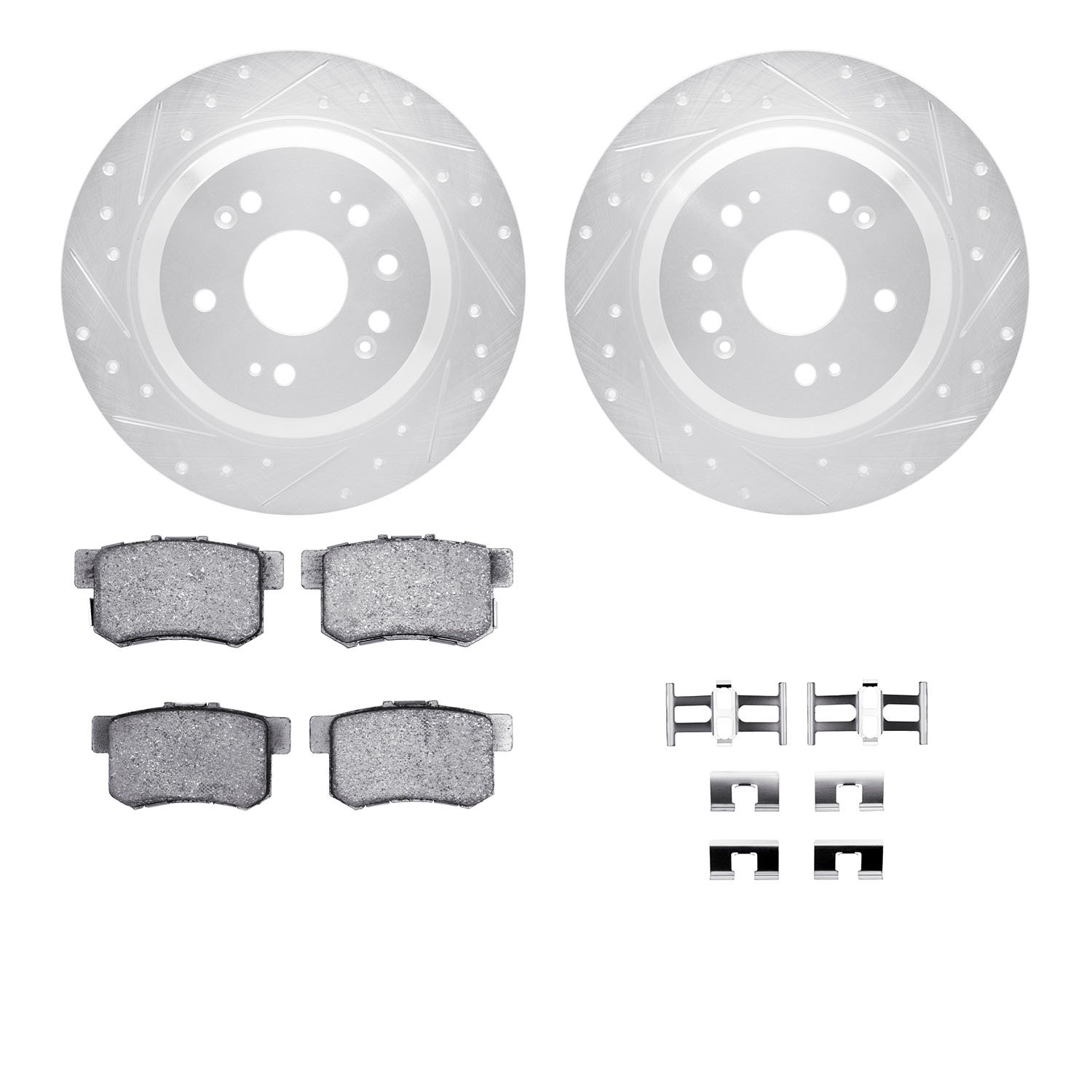 7312-59075 Drilled/Slotted Brake Rotor with 3000-Series Ceramic Brake Pads Kit & Hardware [Silver], 2010-2015 Acura/Honda, Posit