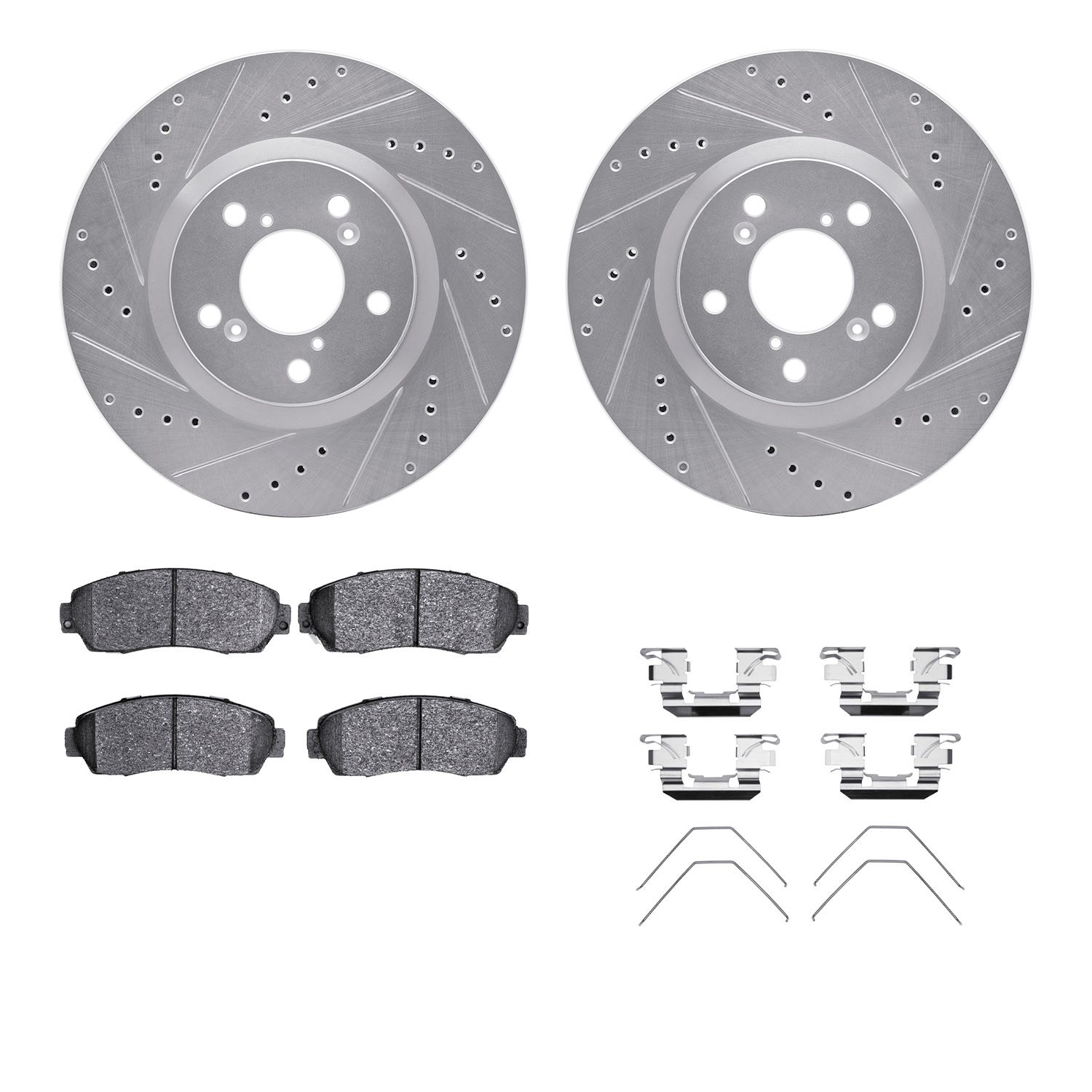 7312-59086 Drilled/Slotted Brake Rotor with 3000-Series Ceramic Brake Pads Kit & Hardware [Silver], 2011-2014 Acura/Honda, Posit