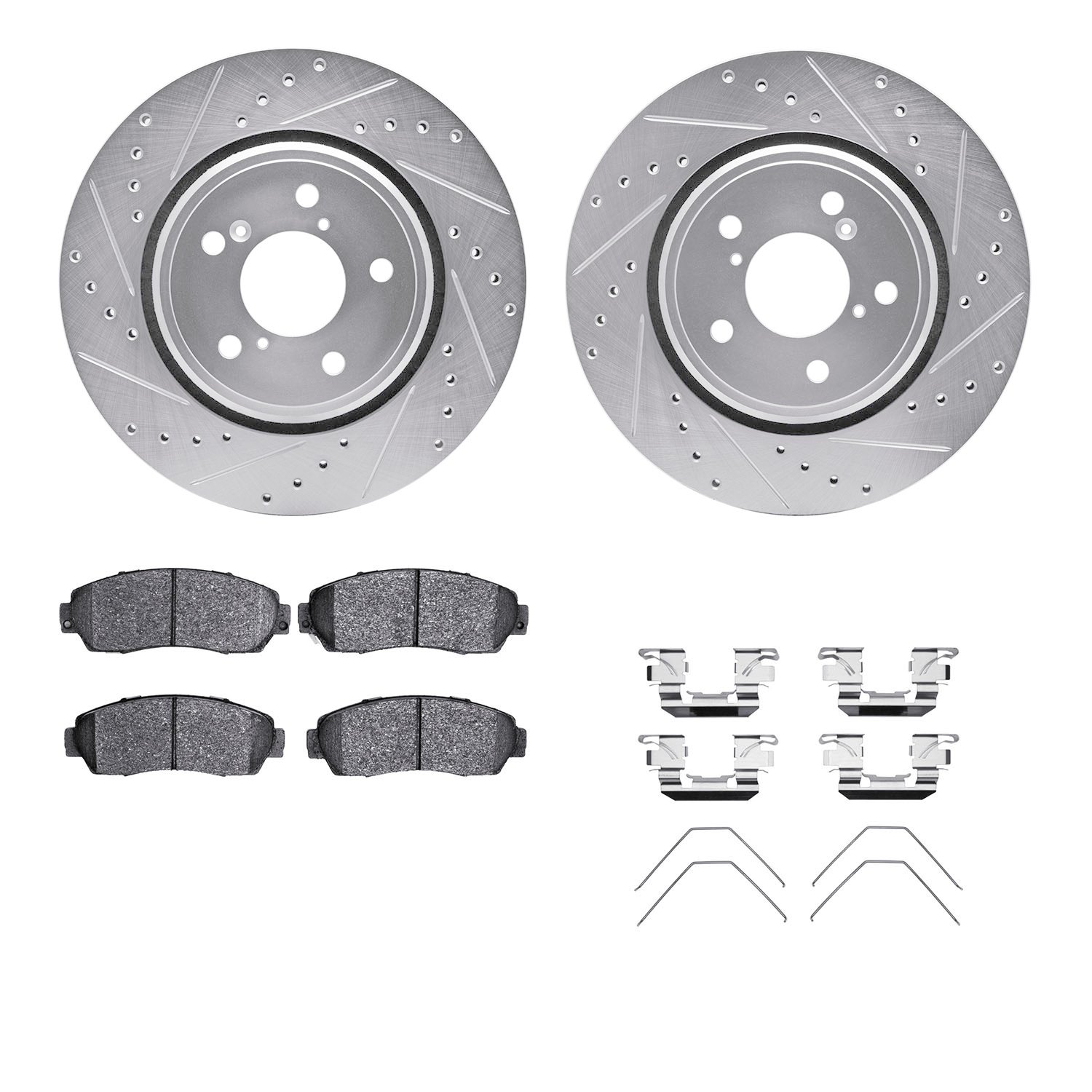 7312-59087 Drilled/Slotted Brake Rotor with 3000-Series Ceramic Brake Pads Kit & Hardware [Silver], Fits Select Acura/Honda, Pos