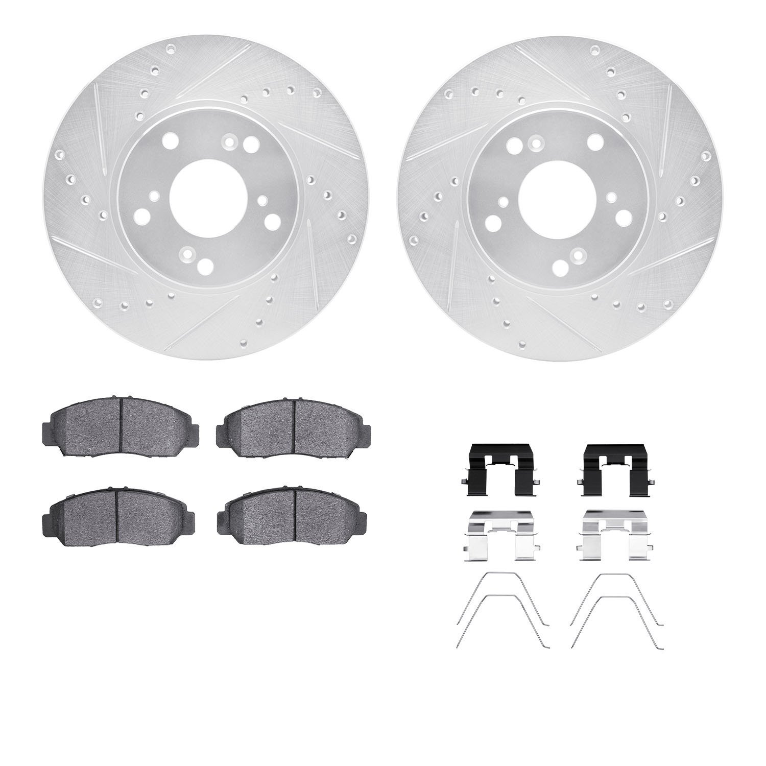 7312-59095 Drilled/Slotted Brake Rotor with 3000-Series Ceramic Brake Pads Kit & Hardware [Silver], 2003-2021 Acura/Honda, Posit