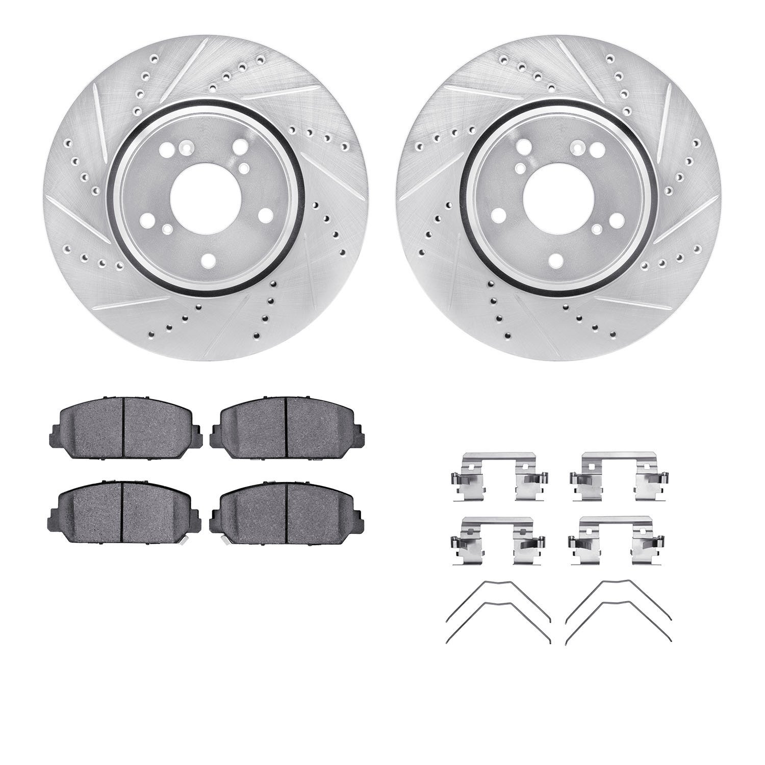 7312-59098 Drilled/Slotted Brake Rotor with 3000-Series Ceramic Brake Pads Kit & Hardware [Silver], Fits Select Acura/Honda, Pos