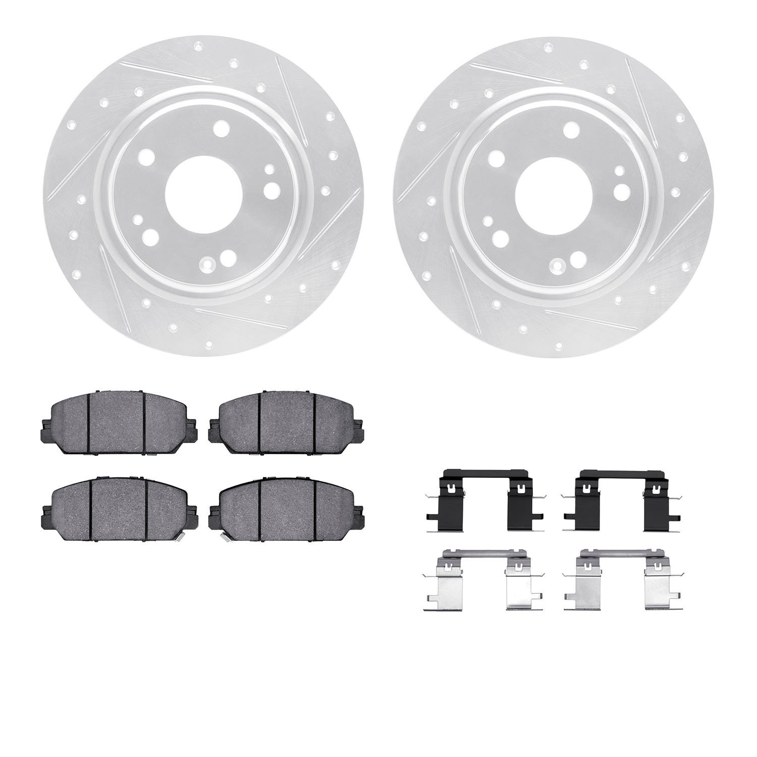 7312-59111 Drilled/Slotted Brake Rotor with 3000-Series Ceramic Brake Pads Kit & Hardware [Silver], Fits Select Acura/Honda, Pos