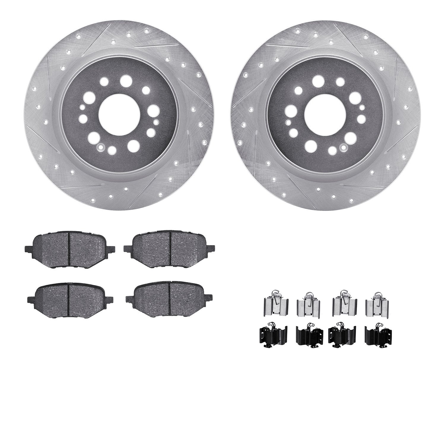 7312-59116 Drilled/Slotted Brake Rotor with 3000-Series Ceramic Brake Pads Kit & Hardware [Silver], Fits Select Acura/Honda, Pos