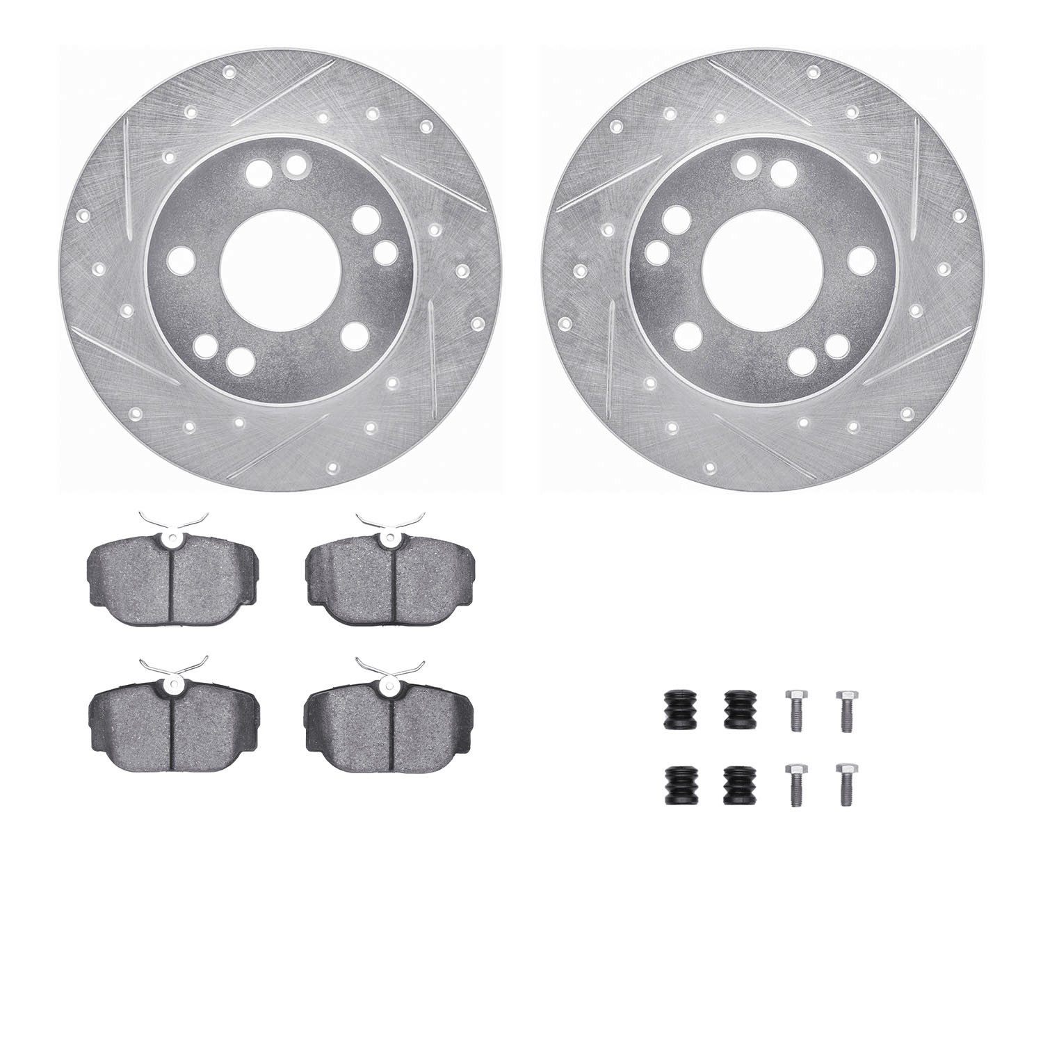 7312-63036 Drilled/Slotted Brake Rotor with 3000-Series Ceramic Brake Pads Kit & Hardware [Silver], 1984-1989 Mercedes-Benz, Pos