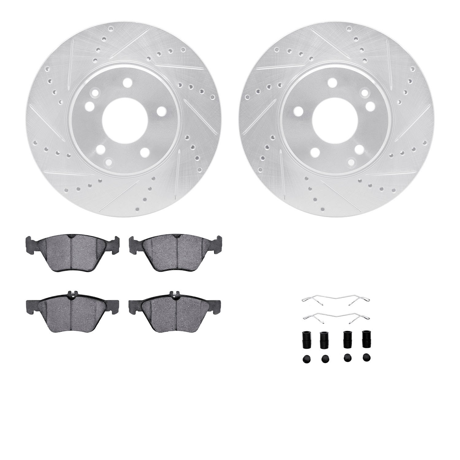 7312-63066 Drilled/Slotted Brake Rotor with 3000-Series Ceramic Brake Pads Kit & Hardware [Silver], 1996-2008 Multiple Makes/Mod