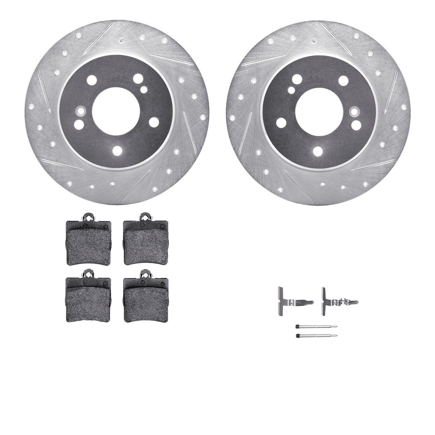 7312-63068 Drilled/Slotted Brake Rotor with 3000-Series Ceramic Brake Pads Kit & Hardware [Silver], 1996-2015 Multiple Makes/Mod