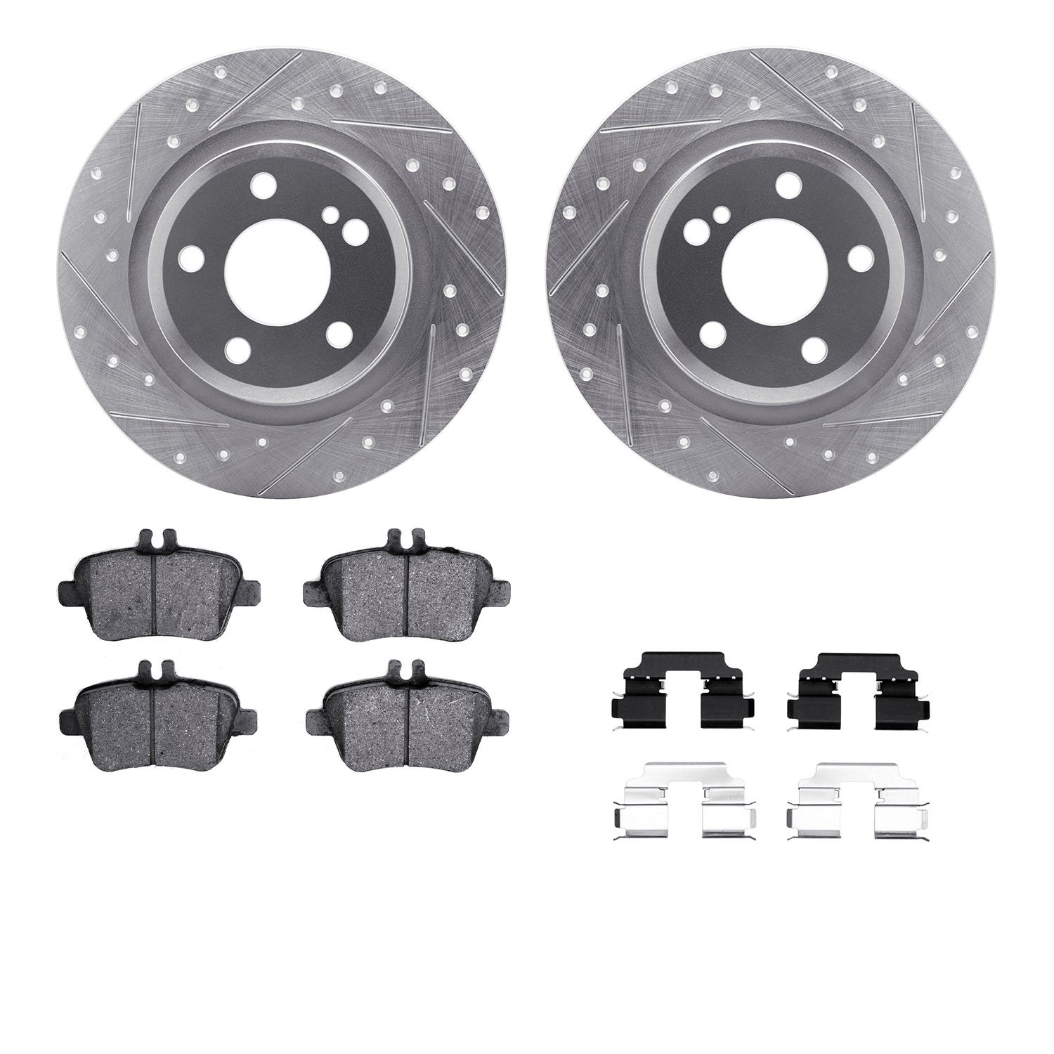 7312-63138 Drilled/Slotted Brake Rotor with 3000-Series Ceramic Brake Pads Kit & Hardware [Silver], 2012-2020 Mercedes-Benz, Pos