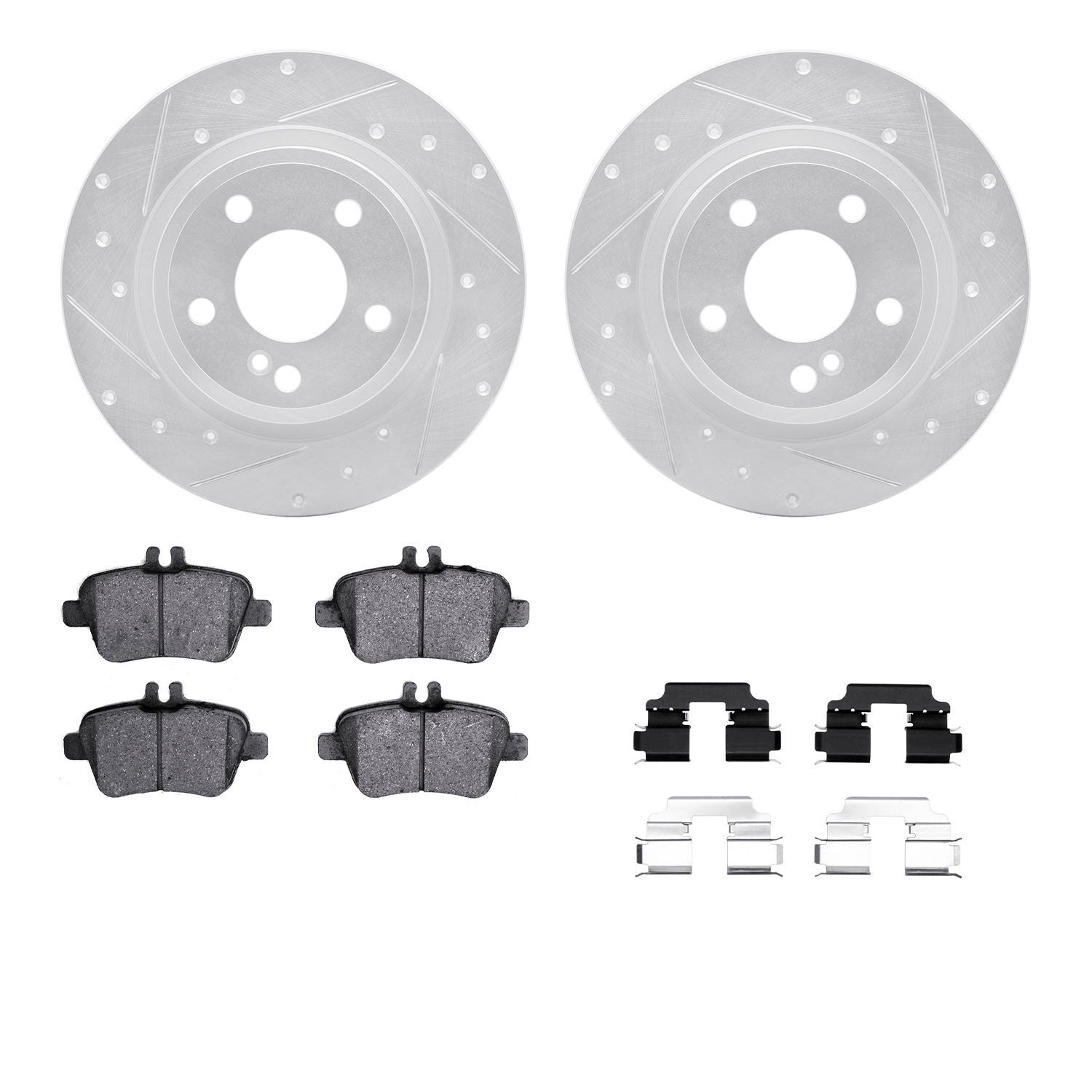7312-63139 Drilled/Slotted Brake Rotor with 3000-Series Ceramic Brake Pads Kit & Hardware [Silver], 2014-2020 Multiple Makes/Mod