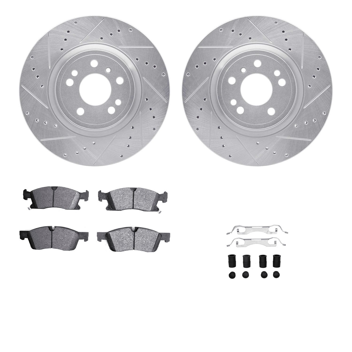 7312-63147 Drilled/Slotted Brake Rotor with 3000-Series Ceramic Brake Pads Kit & Hardware [Silver], 2012-2018 Mercedes-Benz, Pos