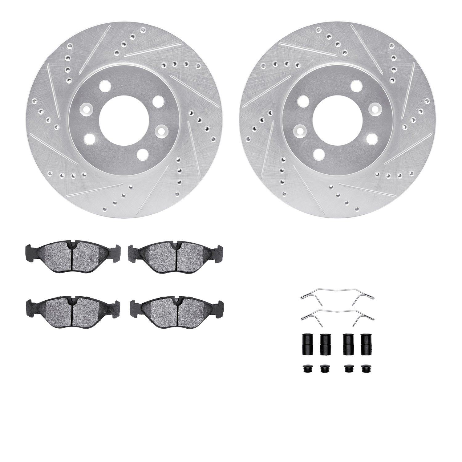 7312-65008 Drilled/Slotted Brake Rotor with 3000-Series Ceramic Brake Pads Kit & Hardware [Silver], 1988-1998 GM, Position: Fron