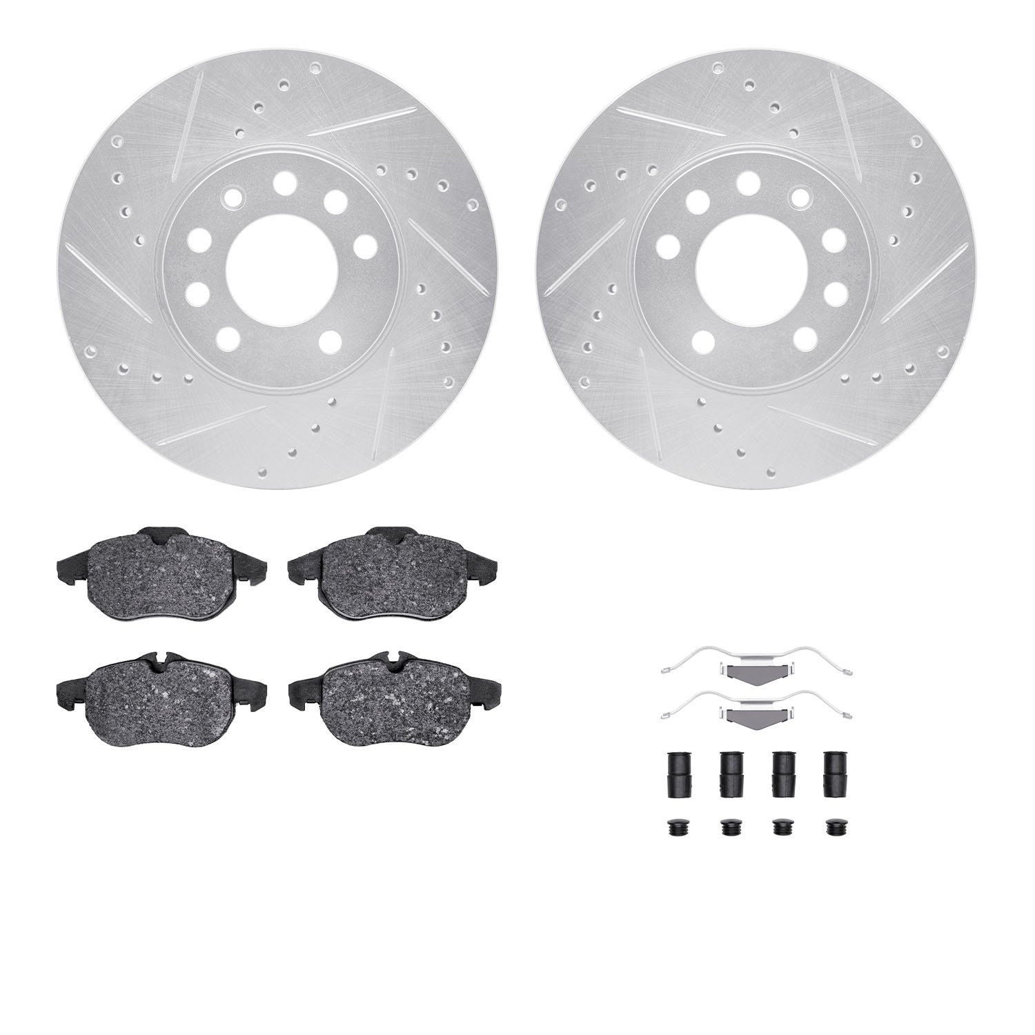 7312-65016 Drilled/Slotted Brake Rotor with 3000-Series Ceramic Brake Pads Kit & Hardware [Silver], 2003-2005 GM, Position: Fron