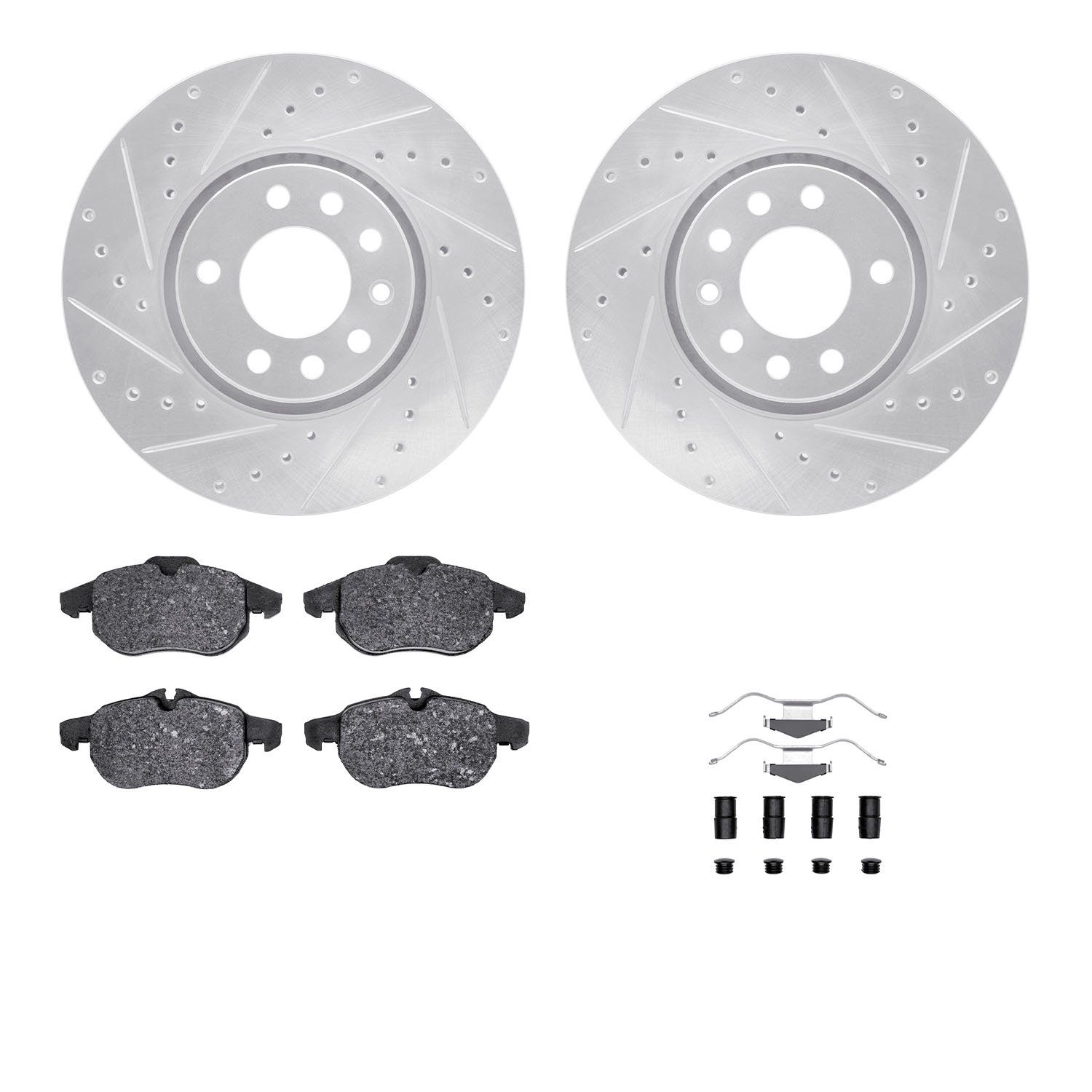 7312-65017 Drilled/Slotted Brake Rotor with 3000-Series Ceramic Brake Pads Kit & Hardware [Silver], 2003-2005 GM, Position: Fron