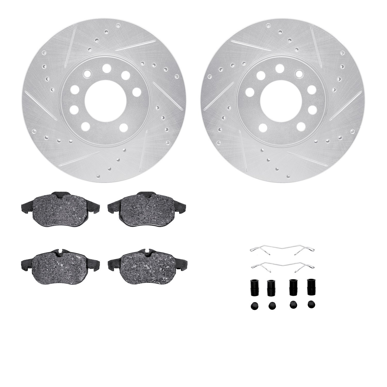 7312-65018 Drilled/Slotted Brake Rotor with 3000-Series Ceramic Brake Pads Kit & Hardware [Silver], 2006-2011 GM, Position: Fron