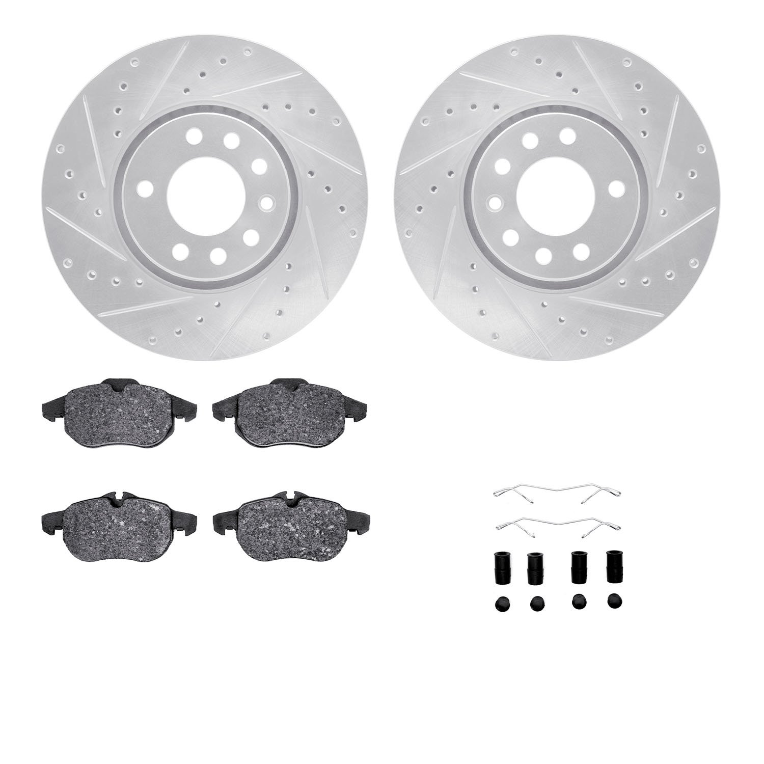 7312-65019 Drilled/Slotted Brake Rotor with 3000-Series Ceramic Brake Pads Kit & Hardware [Silver], 2003-2011 GM, Position: Fron