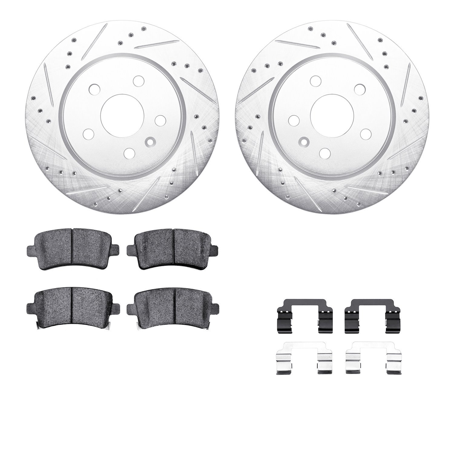 7312-65025 Drilled/Slotted Brake Rotor with 3000-Series Ceramic Brake Pads Kit & Hardware [Silver], 2010-2020 GM, Position: Rear
