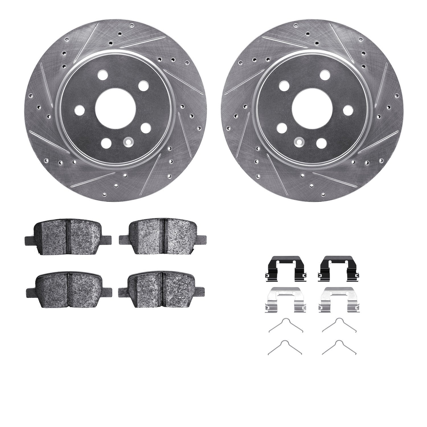 7312-65026 Drilled/Slotted Brake Rotor with 3000-Series Ceramic Brake Pads Kit & Hardware [Silver], Fits Select GM, Position: Re