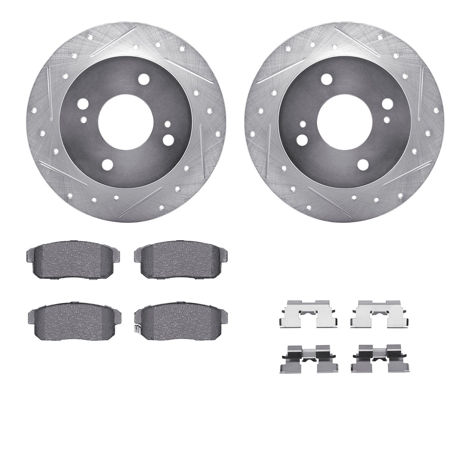 7312-67095 Drilled/Slotted Brake Rotor with 3000-Series Ceramic Brake Pads Kit & Hardware [Silver], 2000-2006 Infiniti/Nissan, P