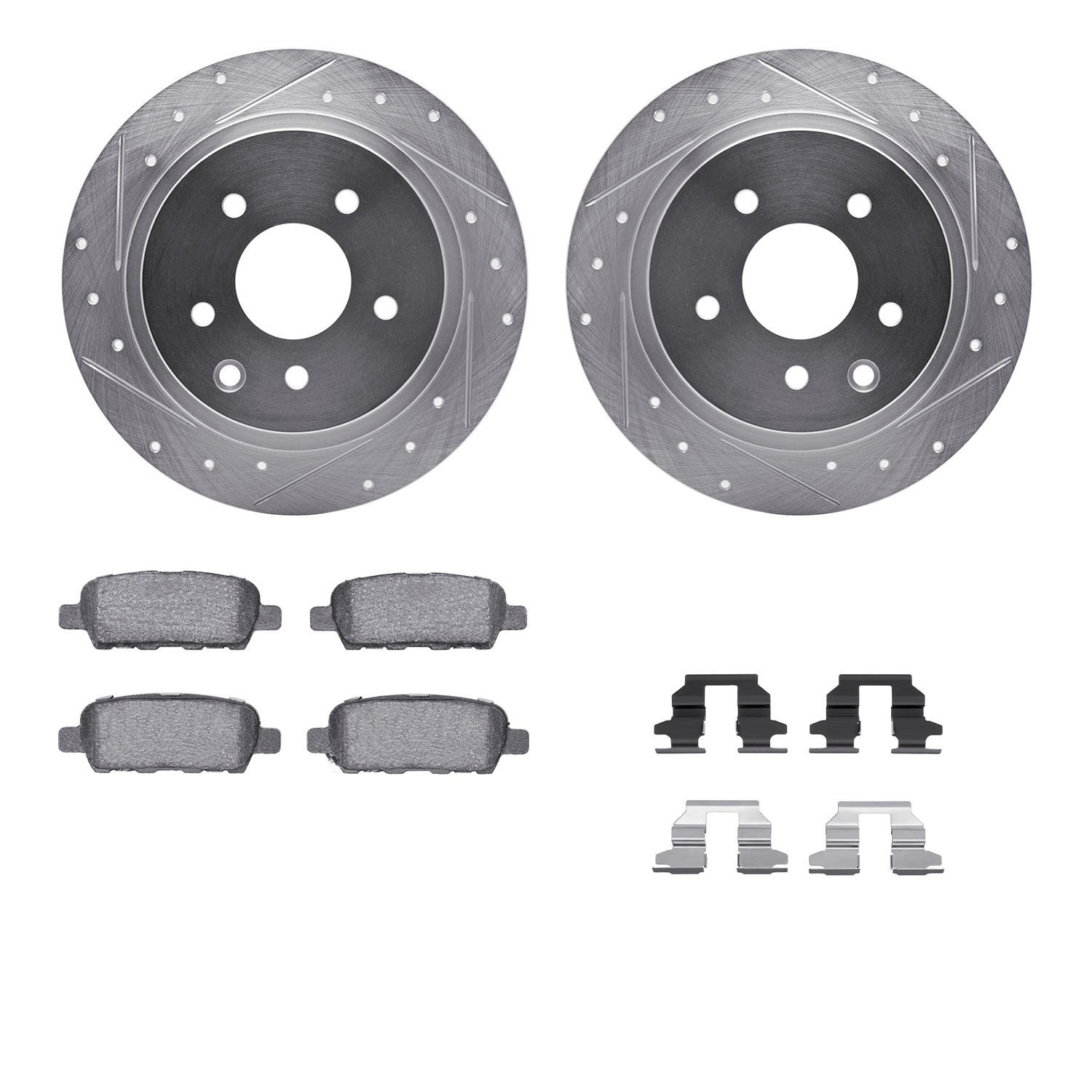7312-67098 Drilled/Slotted Brake Rotor with 3000-Series Ceramic Brake Pads Kit & Hardware [Silver], Fits Select Multiple Makes/M