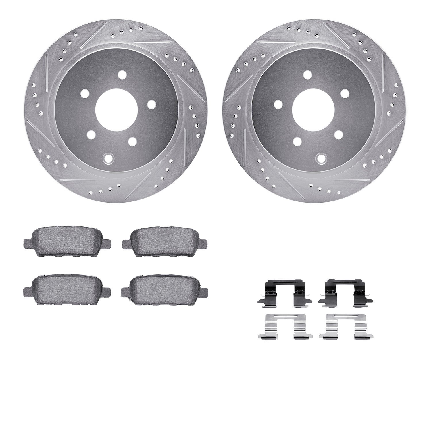 7312-67102 Drilled/Slotted Brake Rotor with 3000-Series Ceramic Brake Pads Kit & Hardware [Silver], Fits Select Infiniti/Nissan,